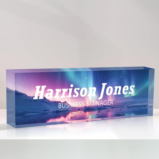 Personalized Name Plate for Desks, Custom Desk Name Plates, Acrylic Name Plate Office Desk Accessories, Personalized Office Gifts for Coworkers Teachers, Employee Appreciation Gifts (B-Purple Aurora)