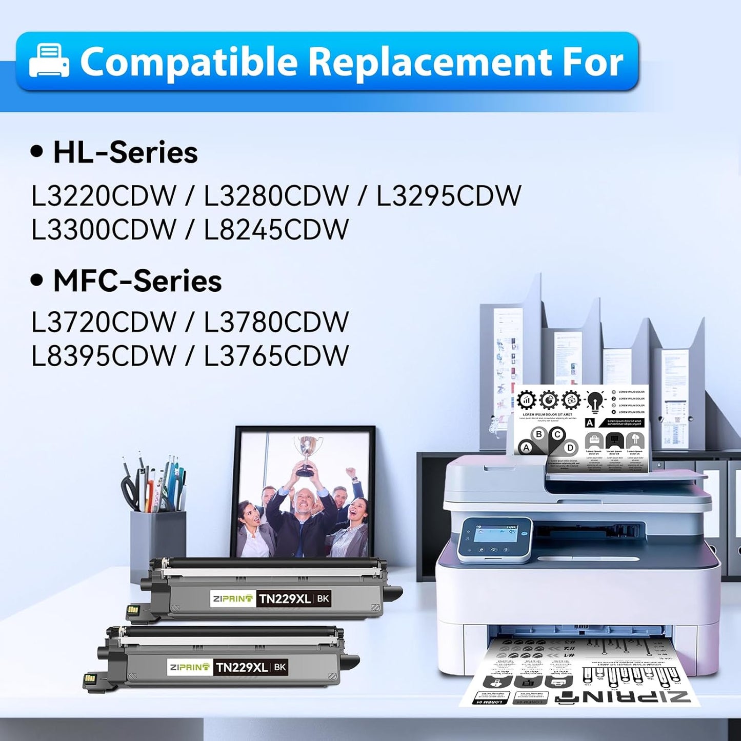 TN229XL Black Toner TN229XLBK 2 Pack Compatible Replacement for Brother TN229XL TN229 Black Toner Cartridges for Brother MFC-L3780CDW HL-L3280CDW MFC-L3720CDW HL-L3220CDW Printer