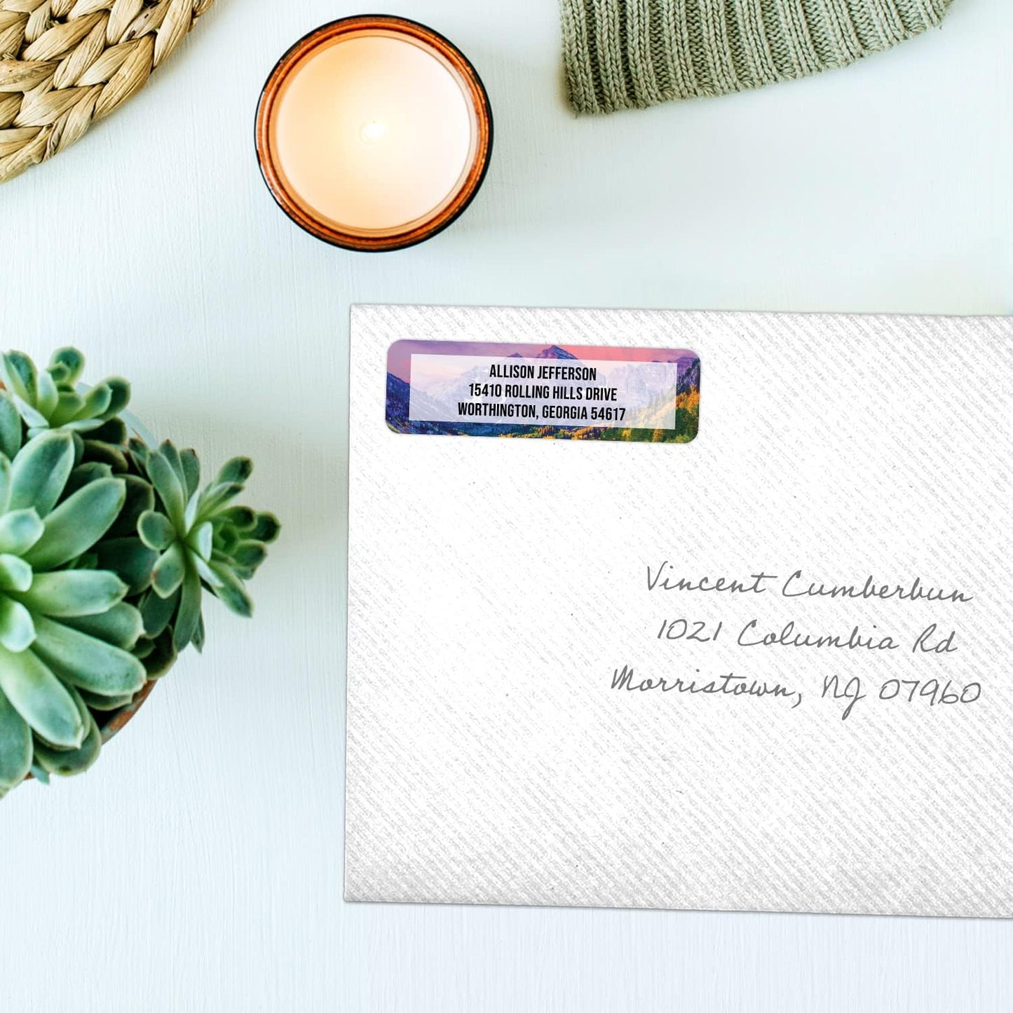 Breathtaking Landscape Rolled Address Labels / 500 Personalized Return Address Labels/Designer Address Stickers in Elegant Plastic Dispenser