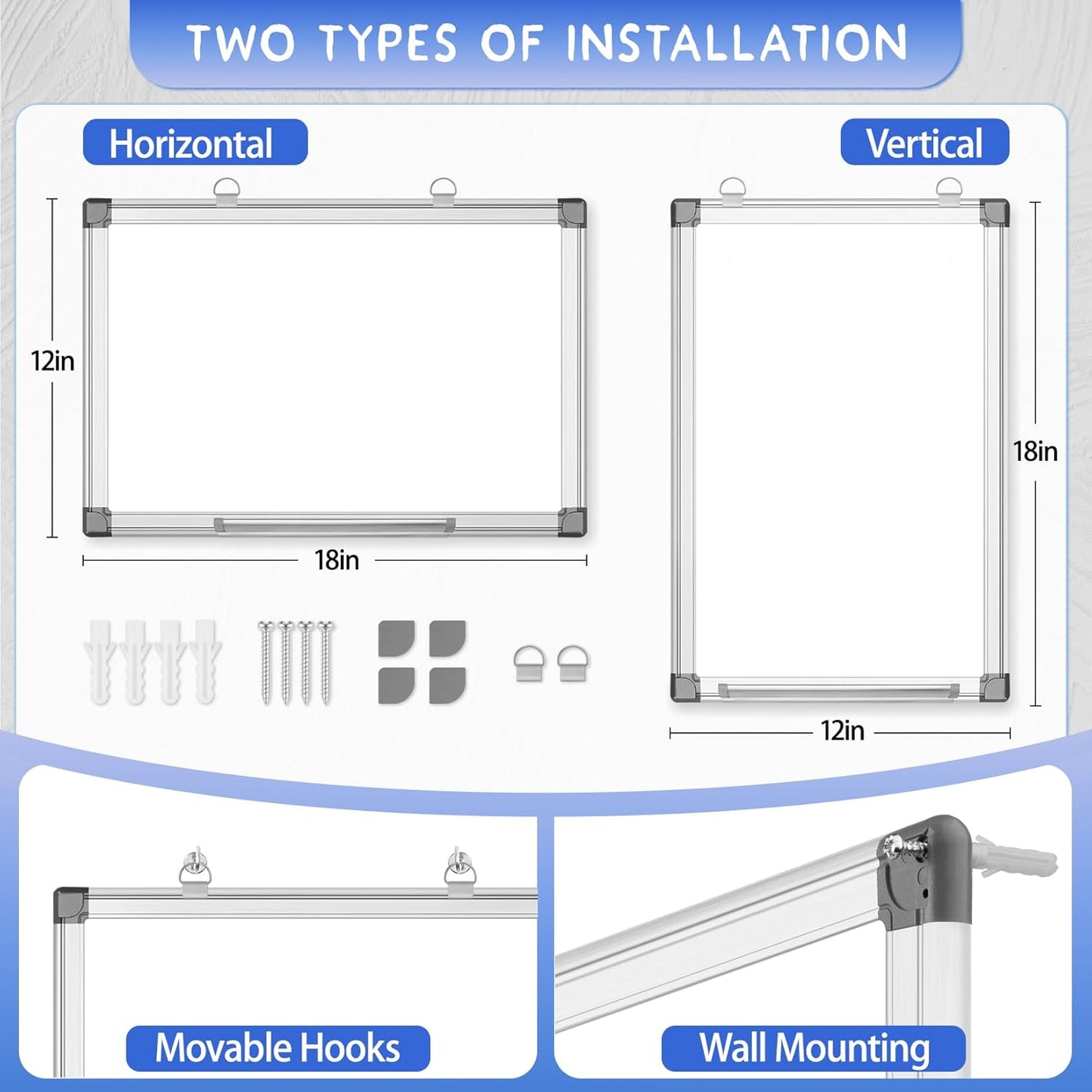 Grtard White Board Dry Erase, 18" x 12" Magnetic Dry Erase Boards, Hanging Magnetic Whiteboard with Marker and Strong Magnets, Dry Erase Board for Wall, White Boards Dry Erase for School, Office, Home