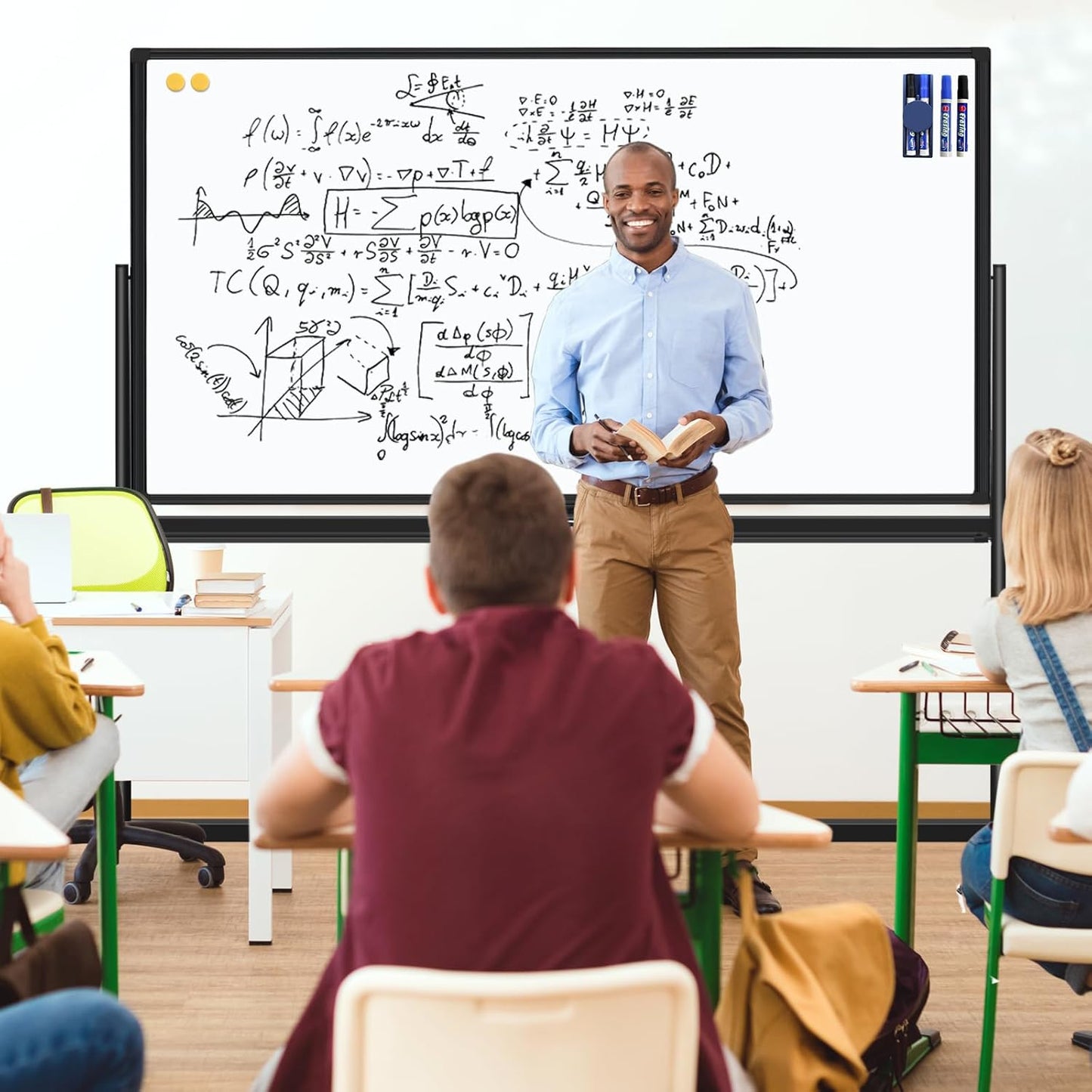 H-Qprobd Dry Erase Board with Stand 72"x40" Magnetic Mobile Whiteboard on Wheels Double-Sided Rolling Whiteboard for Office, Home & School