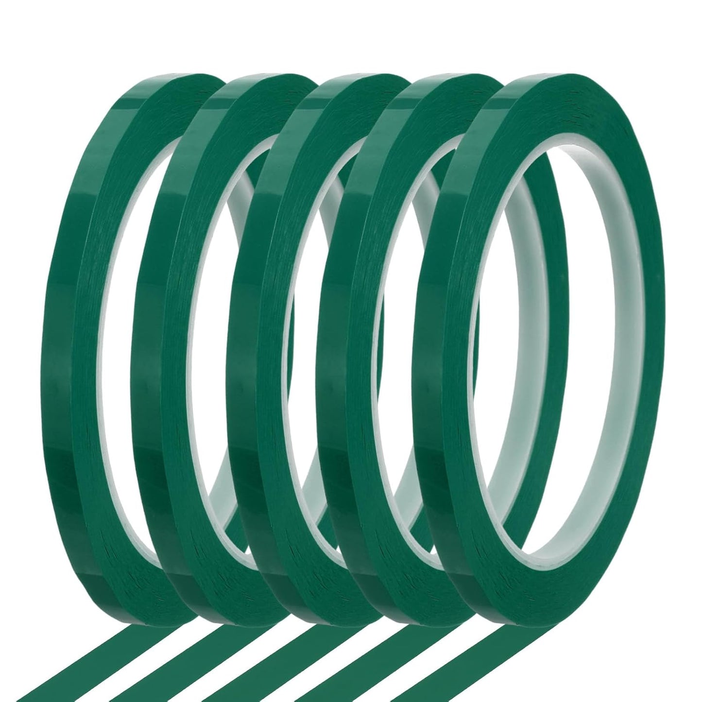 MECCANIXITY Whiteboard Tape 1/4" x 72 Yard Pinstripe Graphic Chart Line Grid Marking Tapes for Classroom Office Dry Erase Board Art, Green, Pack of 5