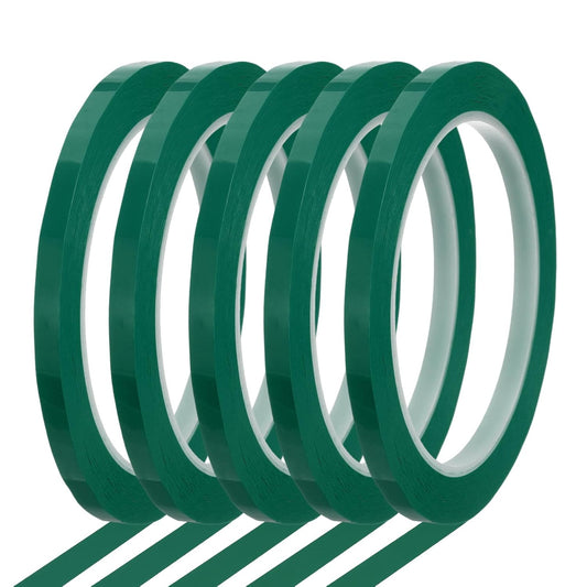 MECCANIXITY Whiteboard Tape 1/4" x 72 Yard Pinstripe Graphic Chart Line Grid Marking Tapes for Classroom Office Dry Erase Board Art, Green, Pack of 5