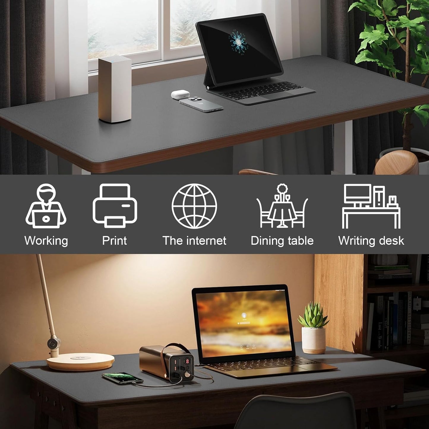 DAWNTREES Desk Mat Protector,PU Leather Desk Pad,Non Slip, Large Mouse Pad and Keyboard Mat, Waterproof Writing Pad for Office and Home (Dark Gray,47.2''x23.6'')