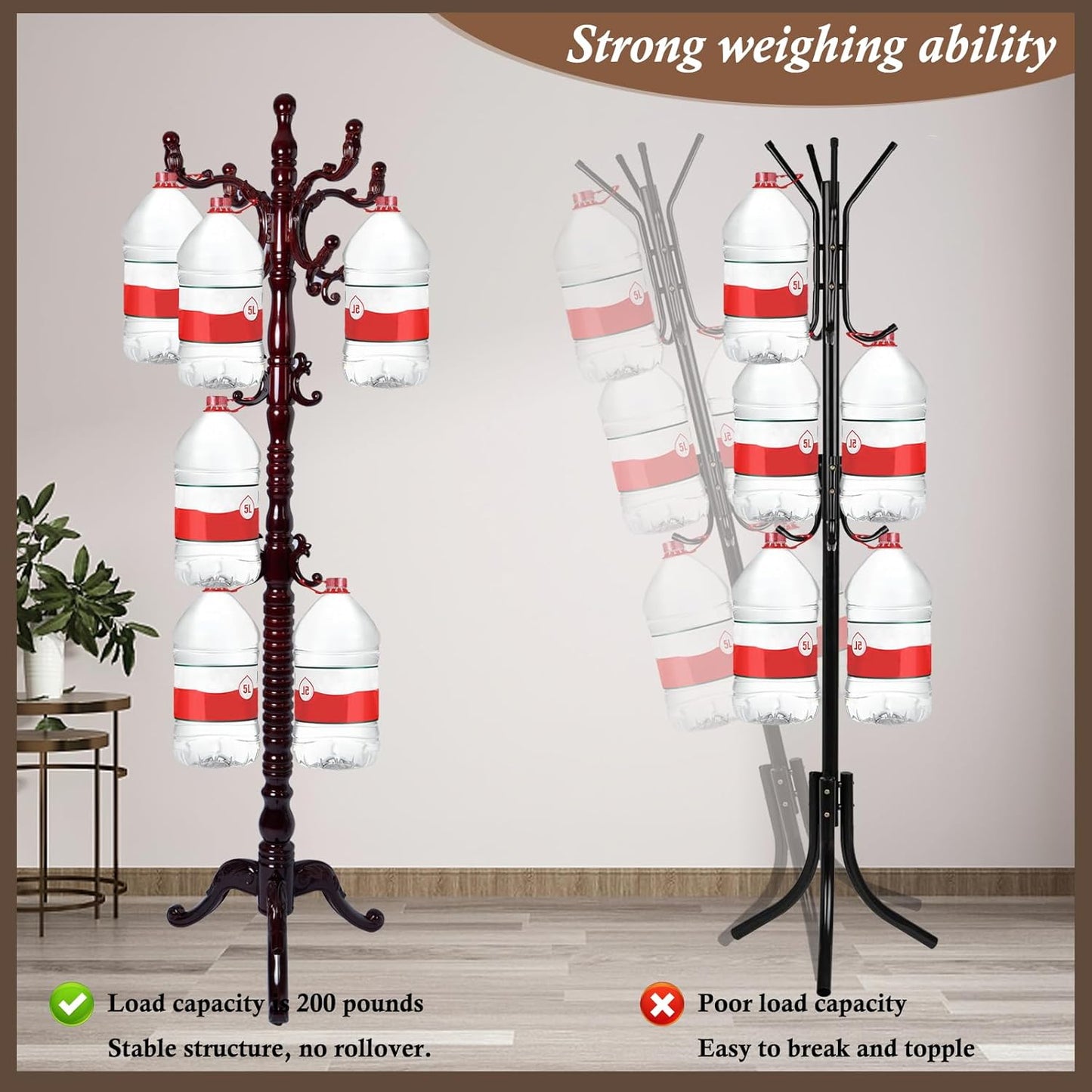 Wooden Coat Rack Freestanding, Vintage Coat Racks with Sturdy Round Base, Adjustable Height 37.40"-72.83" Entrance Coat Rack for Bedroom Living Room Entryway (Solid wood Triangle)