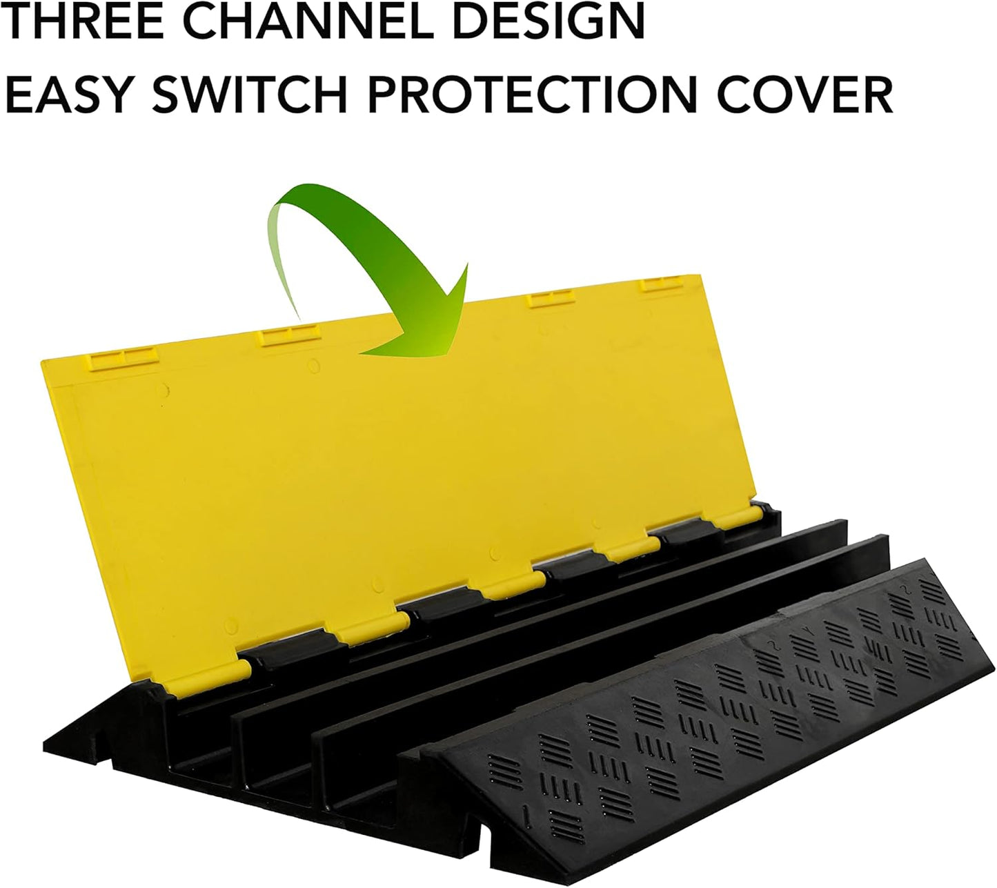 Rubber Cable Ramp 3 Channel Drive Over Hose Cable Protector Outdoor 22000Lbs Load Capacity Wires Power Lines Extension Cord Cover Traffic Speed Bump 1 Pack