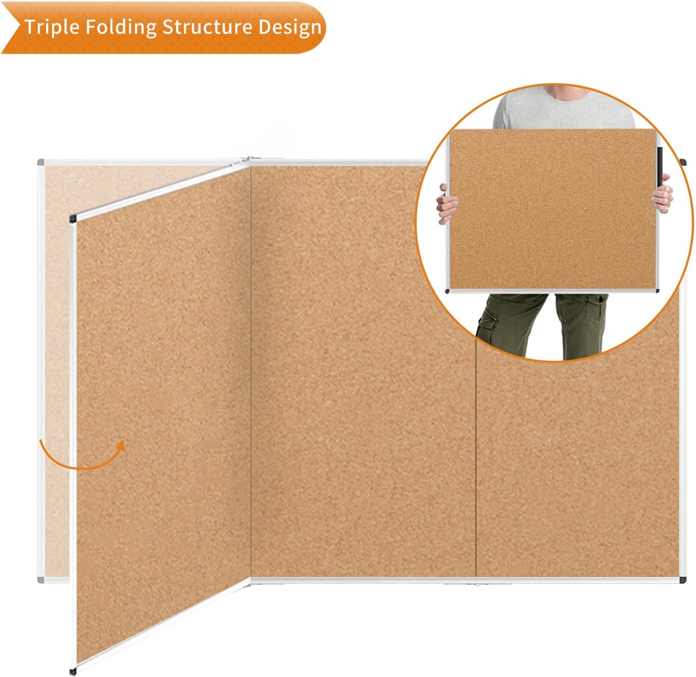 VIZ-PRO 96" x 48" Large Cork Bulletin Board, Foldable & Wall-Mounted Notice Pin Board with Silver Aluminum Frame, for School Home Office - 8' x 4' Corkboard