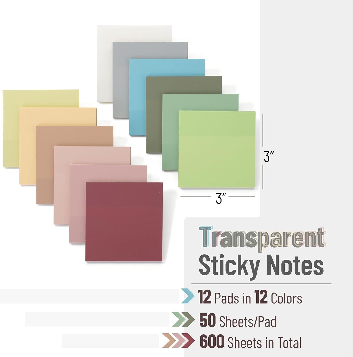 Mr. Pen- Transparent Sticky Notes, 3x3, 600 Sheets, Vintage Colors, See Through Notes Transparent, Translucent Clear