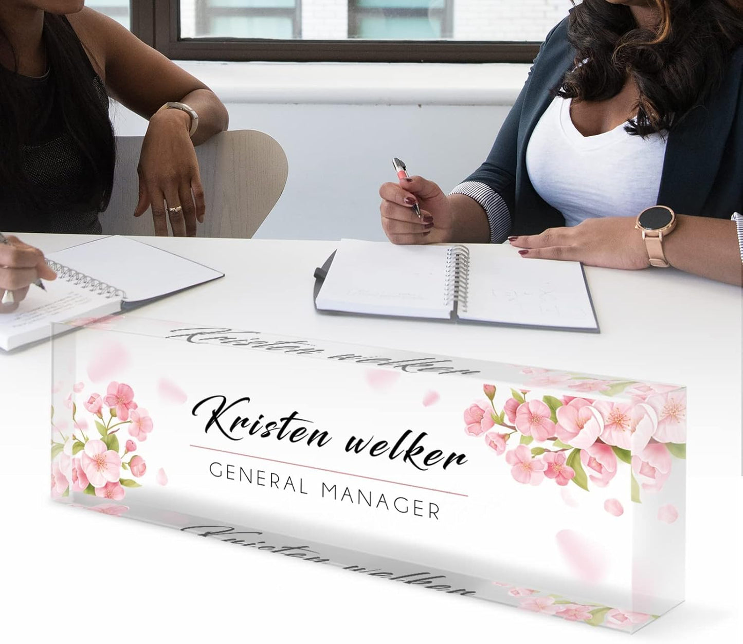 Desk Name Plate Personalized, Premium Pink Orchids Acrylic Desk Name Plate, Personalized Name Plate for Desk, Office Decor for Women or Men Coworkers, Boss, Employee, Teacher