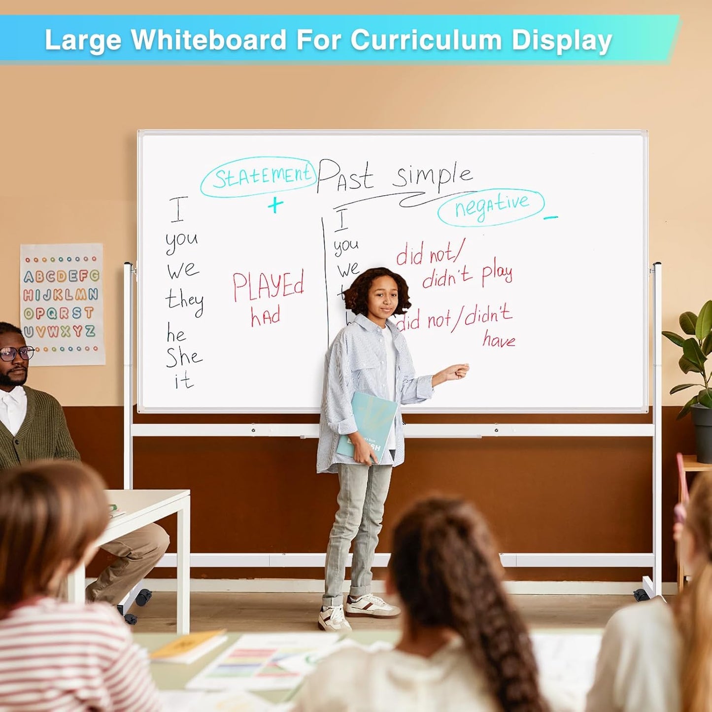 maxtek Rolling Whiteboard 72x48, Large Double-Sided White Board Dry Erase on Wheels, Giant Magnetic White Board Standing for Office, School, Home Office, Homeschool (Sliver)