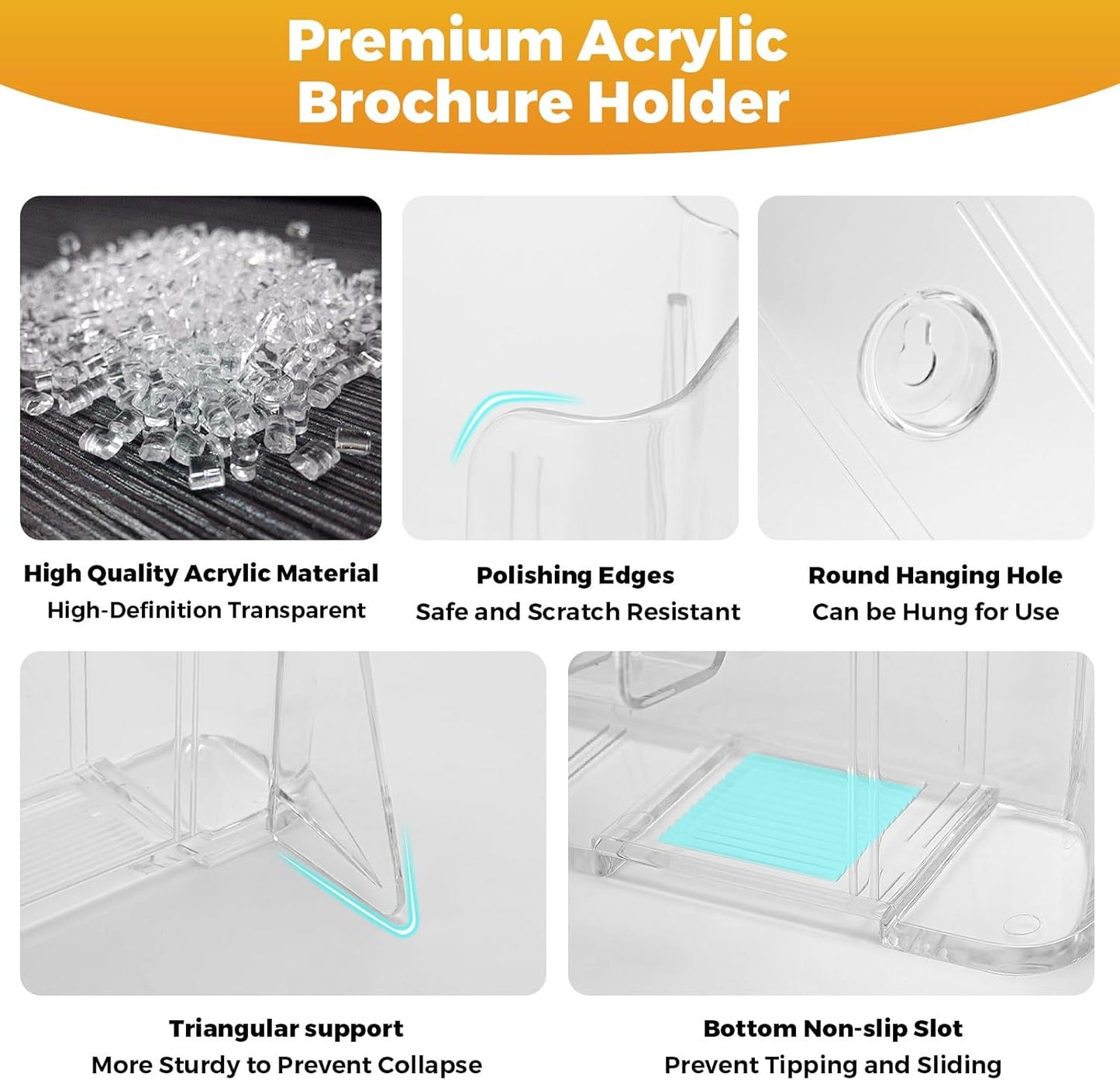 Acrylic Brochure Holder 8.5 x 11 inch 2 Pack Clear Literature Flyer Holders Plastic Rack Card Display Stand Thicker Countertop Organizer for Pamphlets Magazines Booklets Menus, Desk & Wall Mount