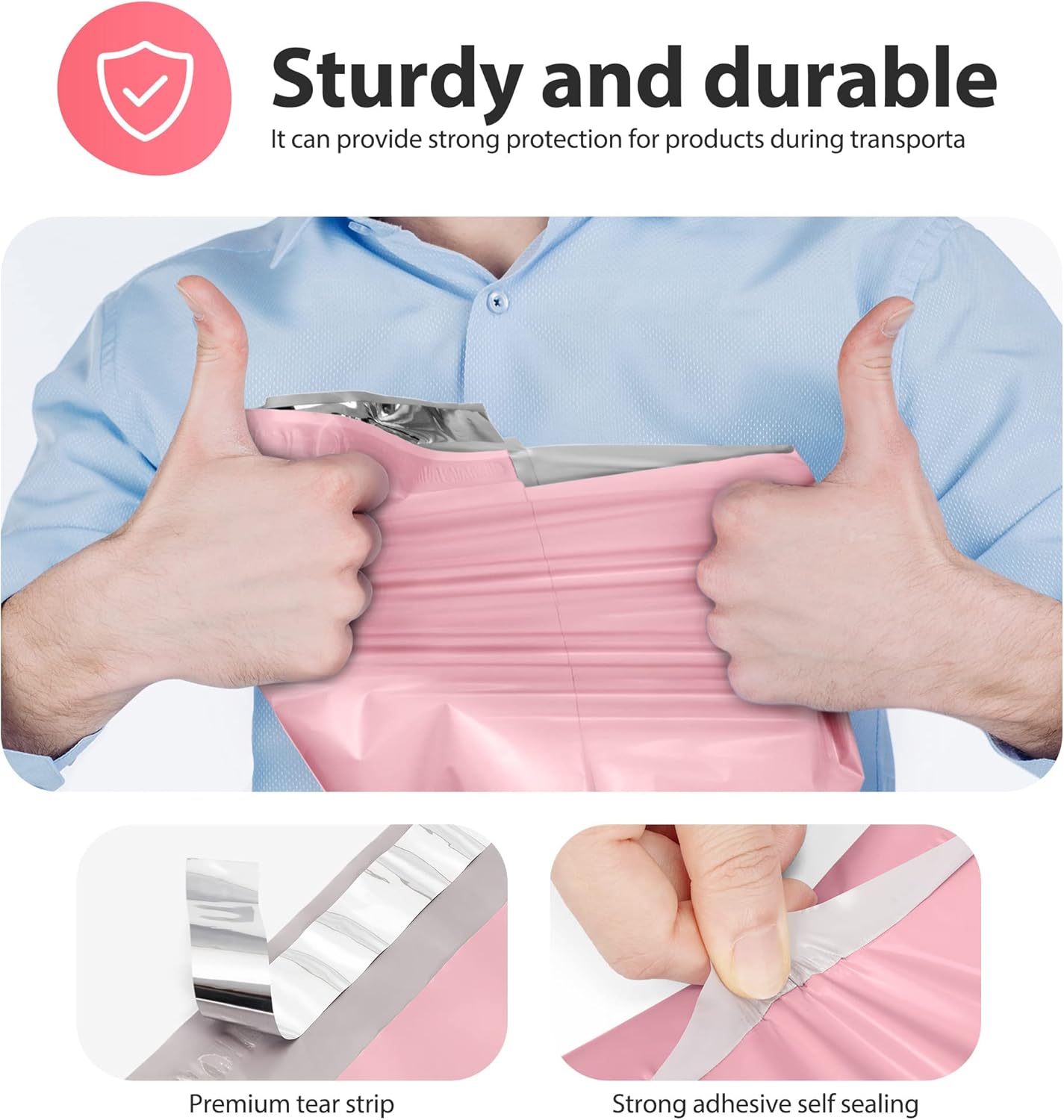 Fuxury Poly Mailers 12x15.5Inch 50 Pcs, Waterproof Shipping Bags for Clothing, Strong Adhesive Shipping Envelopes for Small Business, Self Seal Mailers Poly Bags Mailing Envelopes Light Pink