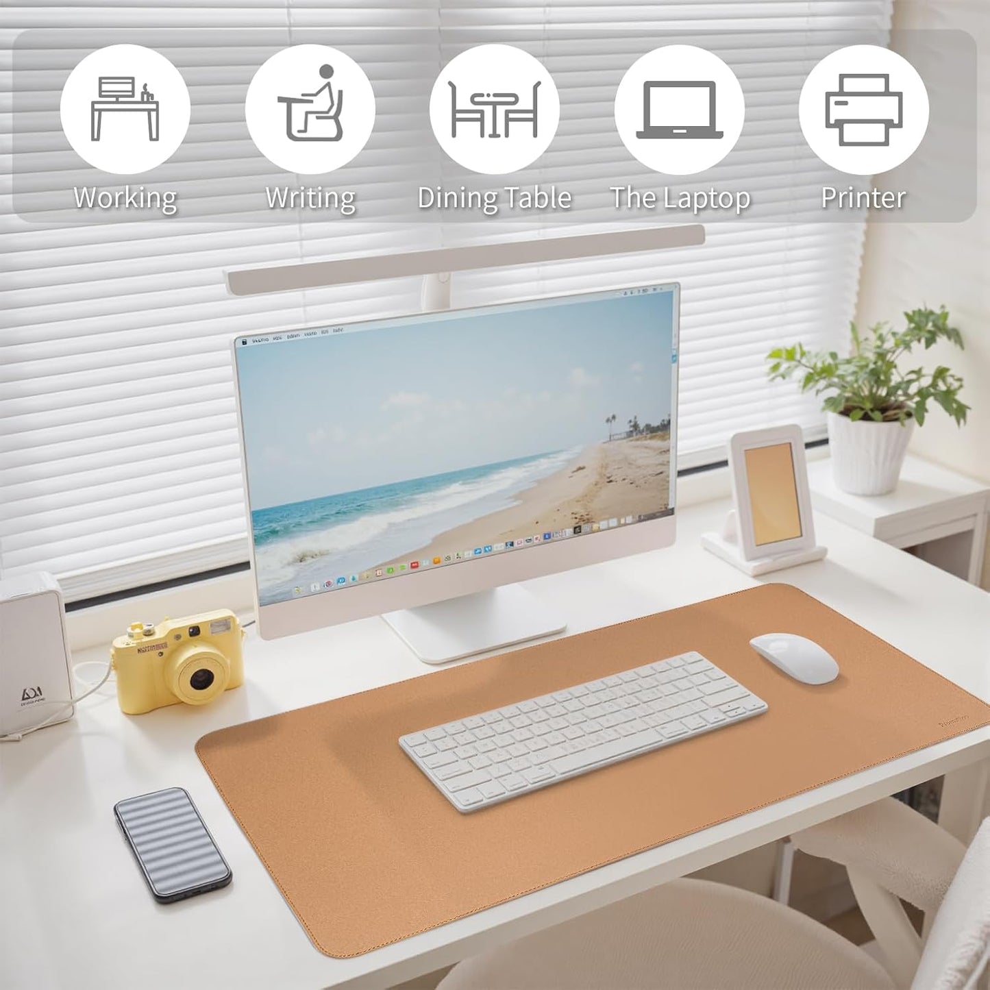 Oversized Non-Slip Desk Pad Protector – Grips Desk Firmly, Anti-Slip Like You've Never Seen! Vegan Leather Waterproof Laptop Mat for Keyboard & Mouse – Large Office Pad– Caramel Brown