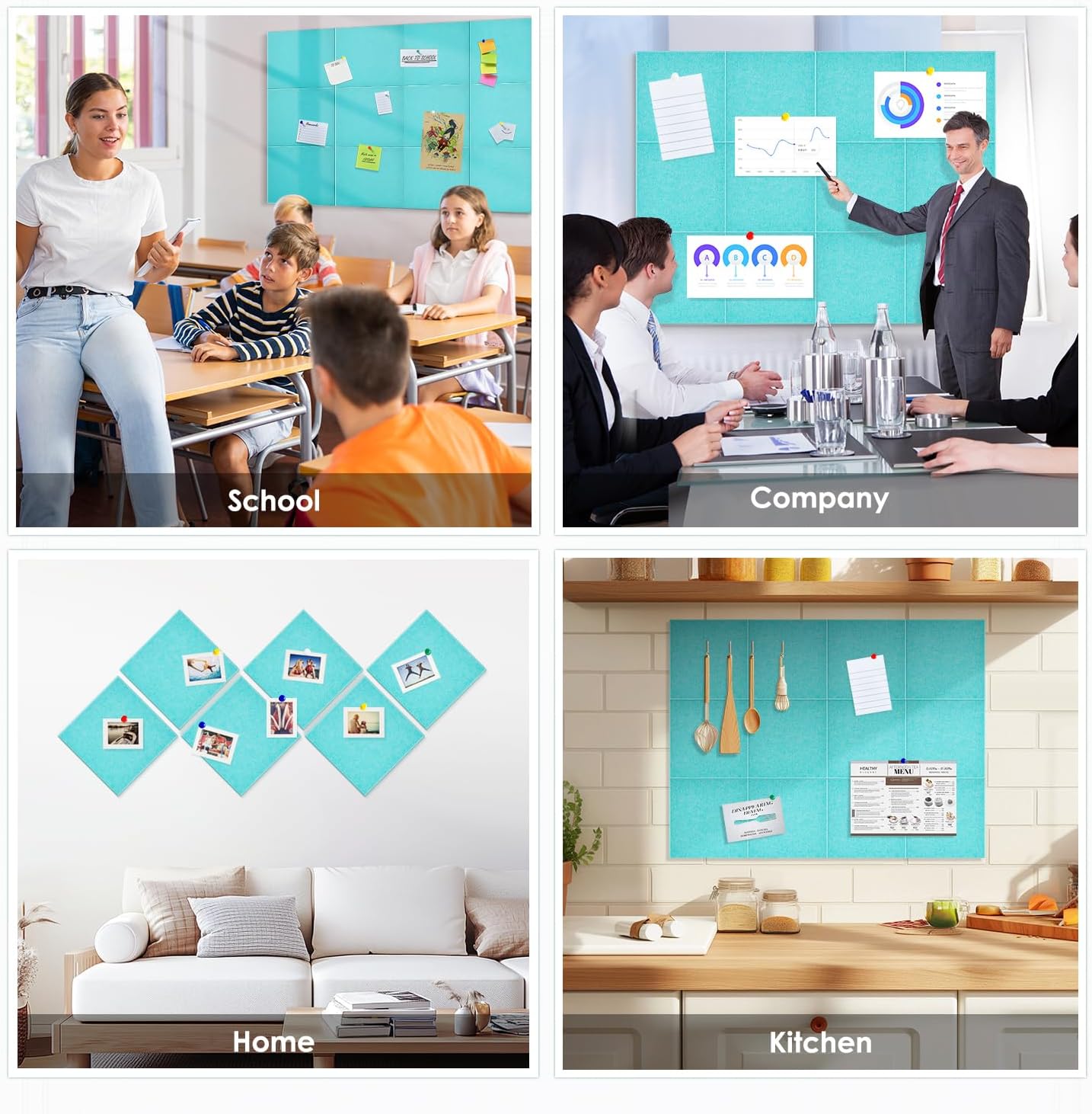 Cork Board for Wall,48"x36" 12 Pack Felt Wall Tiles with Safe Removable Adhesive Tabs, Bulletin Boards for Home Office Kitchen, Pin Board Notice Board for Photos, Memos, Baby Blue