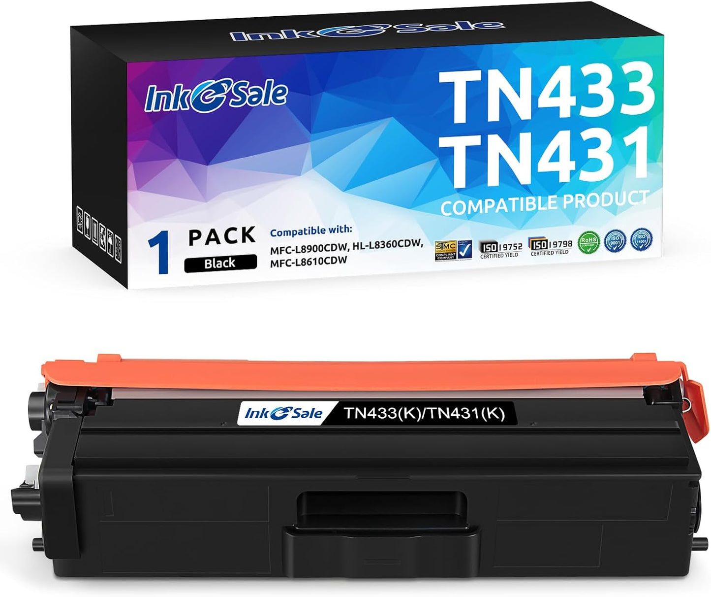 INK E-SALE Compatible Toner Cartridge Replacement for Brother TN433 TN431 (Black, 1-Pack), for use with Brother HL-L8260CDW HL-L9310CDW DCP-L8410CDW MFC-L8610CDW MFC-L8690CDW DCP-L8410CDW Printer