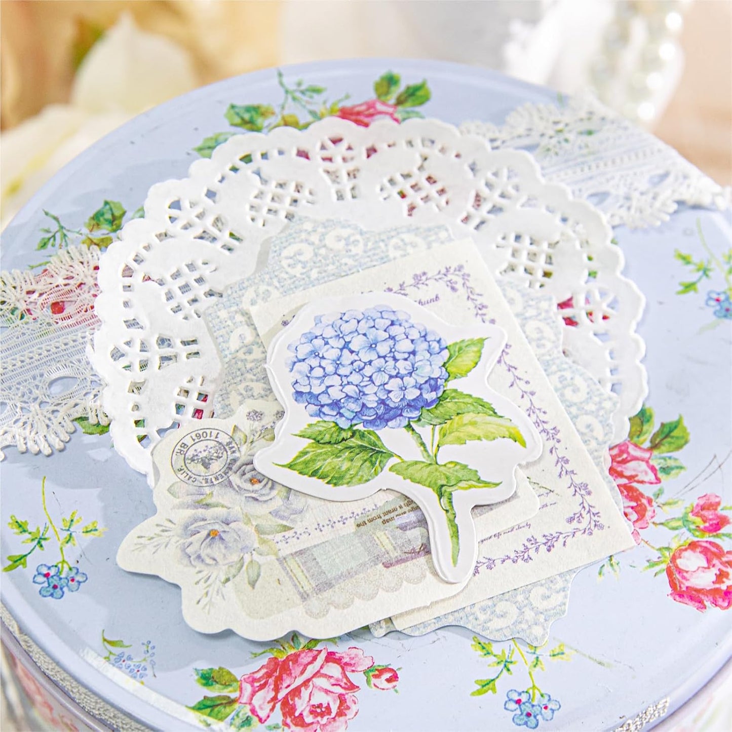 Doraking 100pcs Vintage Floral Scrapbook Paper Journaling Stickers Assorted Set, Material Paper Memo Junk Journal Supplies for Bullet Journaling Retro Crafts Planner Collage Card Album