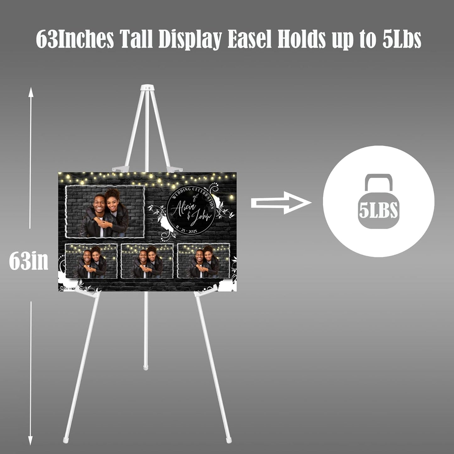 Basic White Easel for Wedding Signs,Adjustable Height Floor Easel Stand for Display Posters Tripod Base,Hold Lightweight Arts Indoor use,Supports 4lbs,1Pack