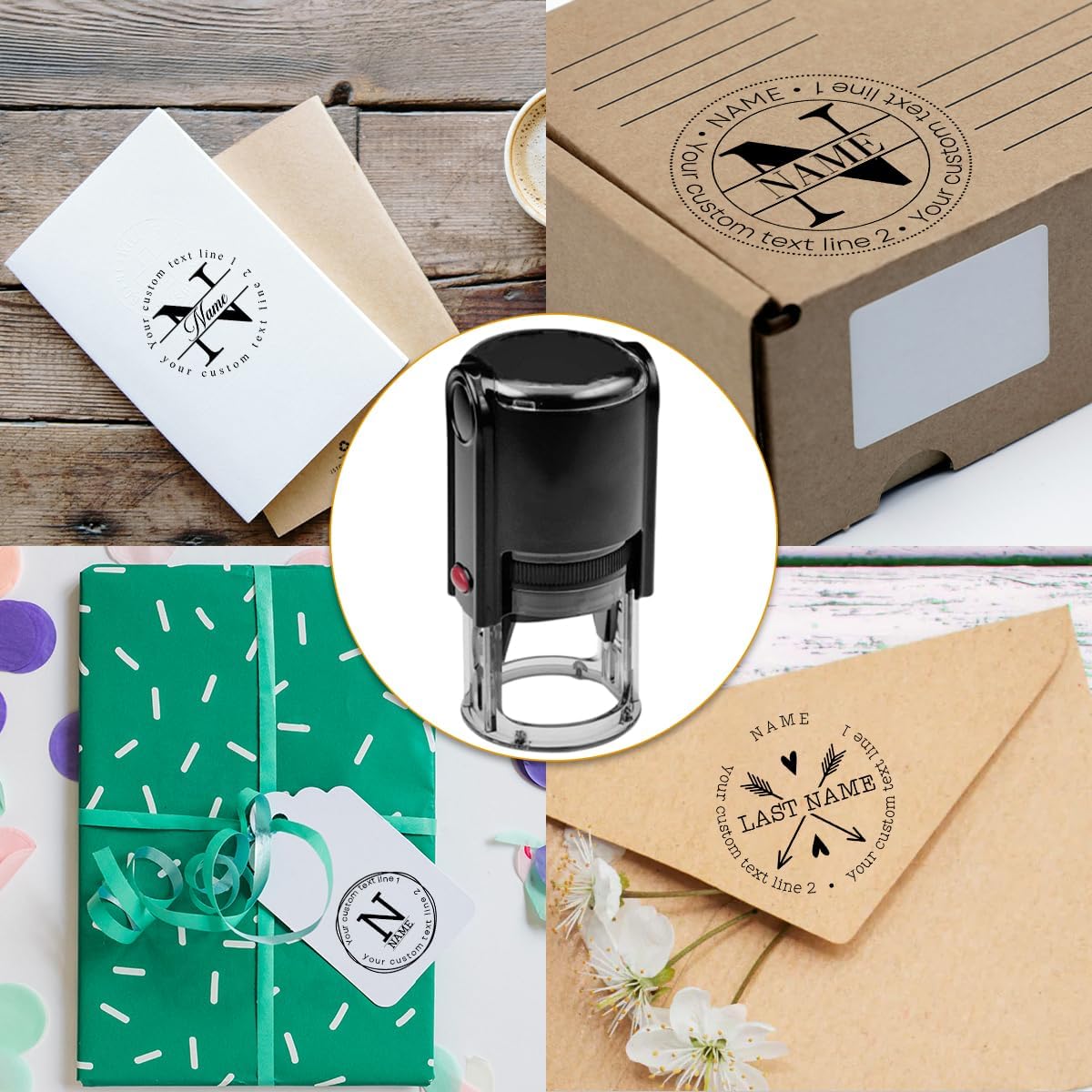 Custom Round Return Address Stamp Personalized Self-Inking Monogram Name Address Stamp Wedding Business Rubber Stamp Family Monogram Initials Design Signature Invitation Card Address Stamp, 7+ Designs
