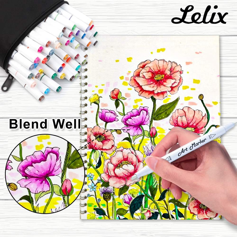 Lelix 61 Colors Alcohol Art Markers, 60 Colors Plus 1 Blender Dual Tip Permanent Marker Pens Highlighters Perfect for Kids Adults Artist Drawing Sketching Card Making & Coloring Books