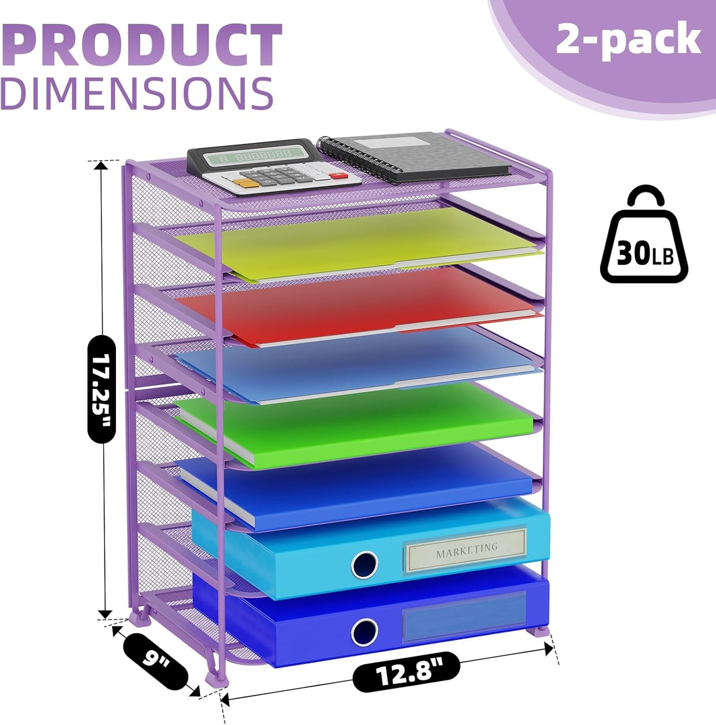Simple Trending 2 Pack 8 Tier Letter Tray Paper - Mesh Desk File Organizer for Office School Desktop, Violet