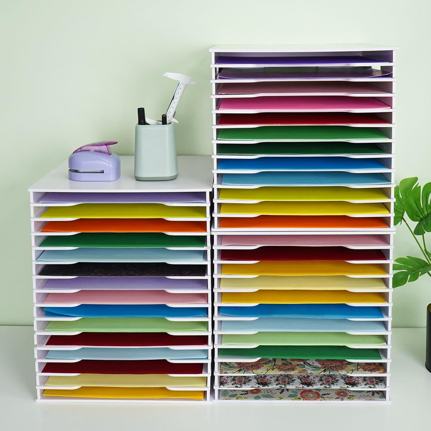 SANFURNEY Scrapbook Paper Organizer for Sizes 12" x 12", File Sorter Storage, Document Holder, Desktop Scrapbook Paper Organizer Rack for Home Office School (White, 12 Slots - Standard Size - 2PCS)