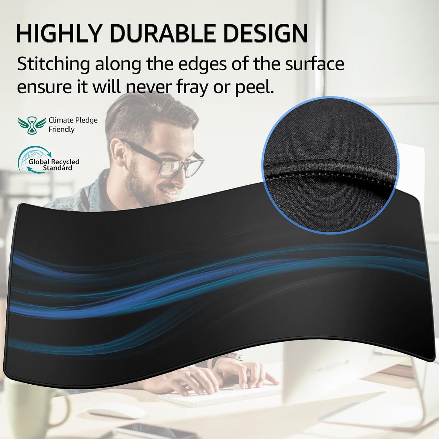 KTRIO Large Gaming Mouse Pad with Stitched Edges, Extended Mousepad with Superior Micro-Weave Cloth, Non-Slip Base, Water Resist Keyboard Pad, Desk Mat for Gamer, Office & Home, 31.5 x 15.7 in, Black
