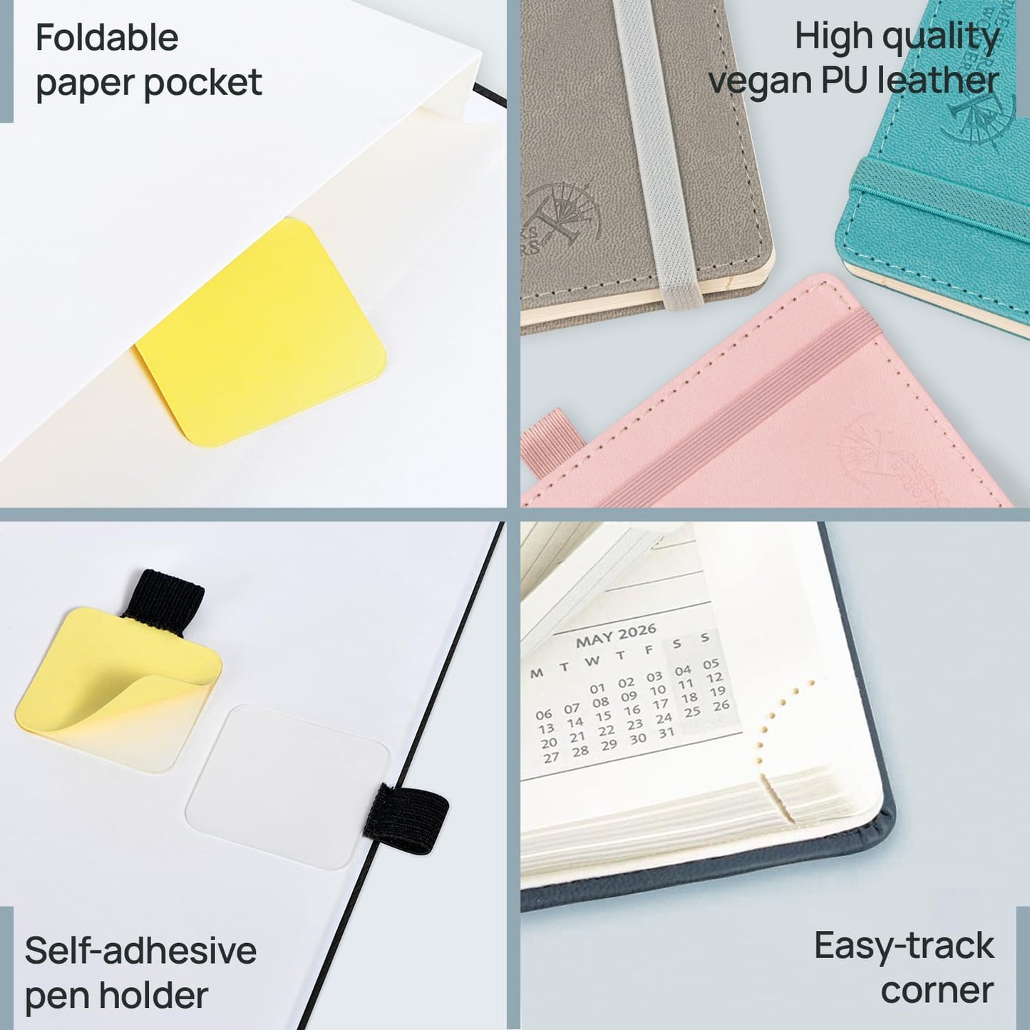 POPRUN Pocket Monthly Planner 2026-2027 (Pocket- 4''x 6.25'' Soft Leather Cover) - 18 Month Calendar Book for Purse (Jan.2026 - Jun. 2027), 100 GSM Thick Paper - Pacific Green