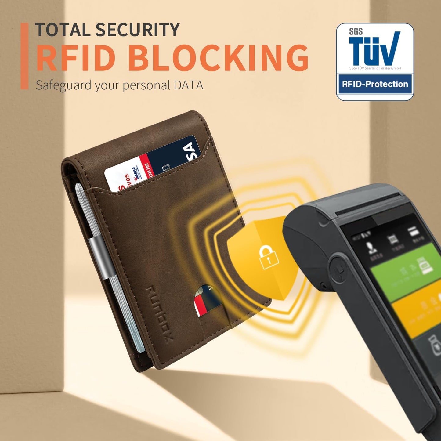 RUNBOX Slim Wallets for Men - Leather Money Clip Mens Wallet - RFID Blocking Front Pocket Bifold Wallet - Thin Credit Card Holder with Gift Box