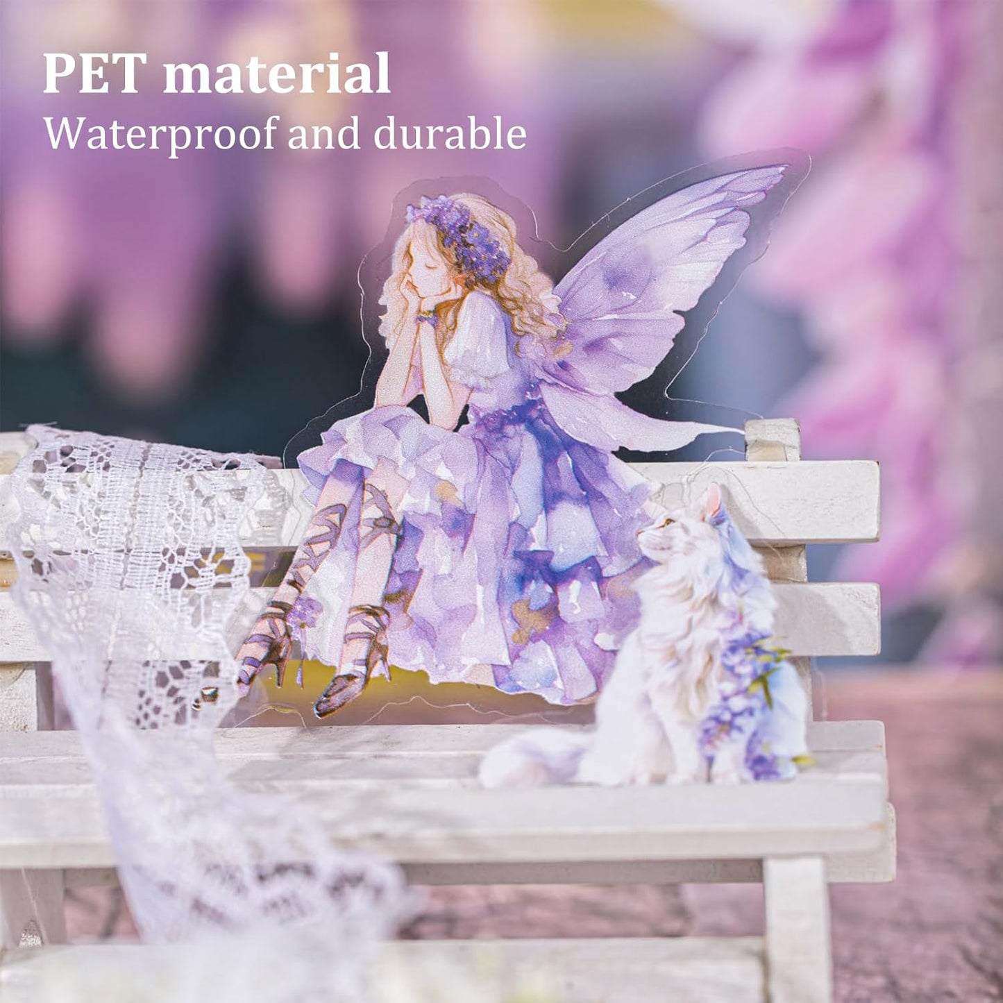 Violet Garden PET Sticker Set, 80PCS Fairy-Themed Scrapbook Supplies Journal Stickers in Purple for DIY Crafts, Planners, and Collages