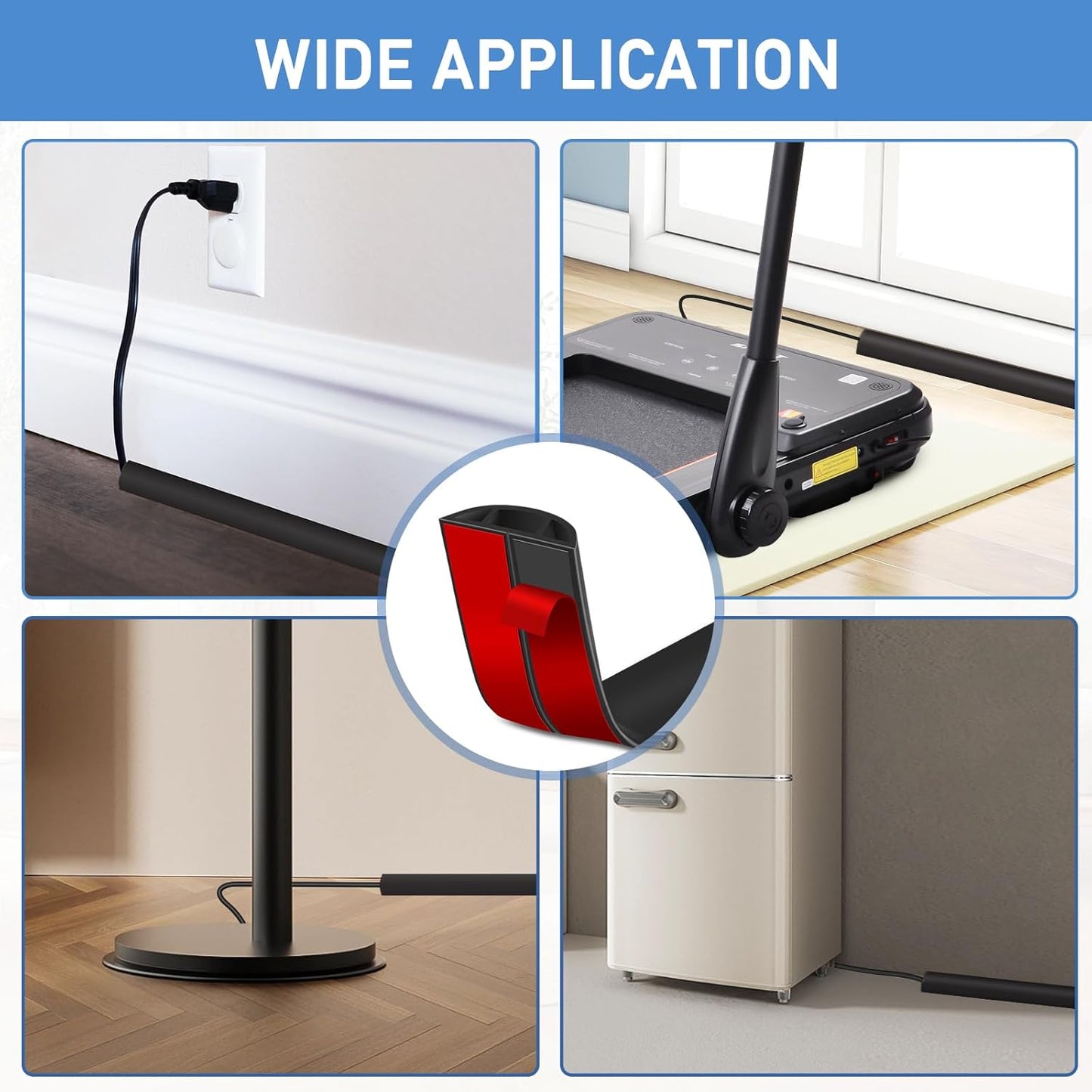 Floor Cord Cover Self Adhesive Cord Hider Floor Extension Cord Covers for Floor Power Cord Protector Cable Management Prevent Cable Trips Cable Cavity 0.59" W x 0.31" H (Black, 3.3Ft)