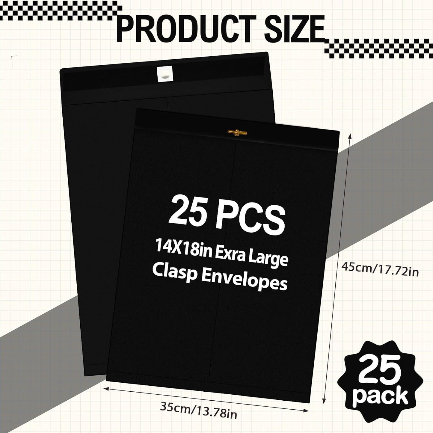 25 Pcs Clasp Envelope 14 x 18 Inch Large Manilla Envelopes with Clasp Closure for Mailing Thick Documents Home, Business, Legal or School Office Storing(Black)