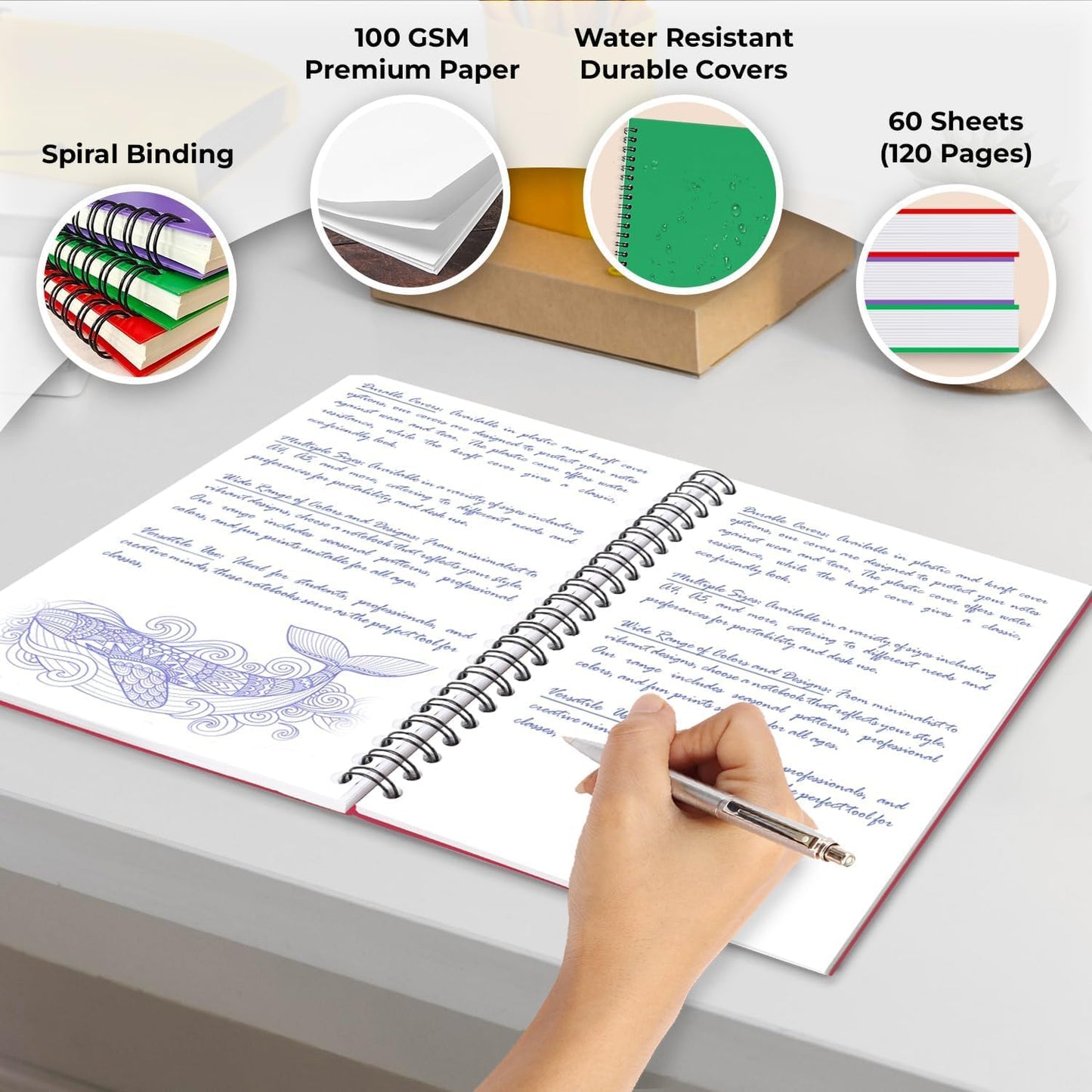 Blank Spiral Notebook, 48 Pack, 5.8 x 8.3, 120 Pages (60 Sheets), 100 GSM Unlined Drawing Notebooks, Assorted A5 Journals, No-Bleed, Sketching, Note Taking, Blank Journals for Office & School