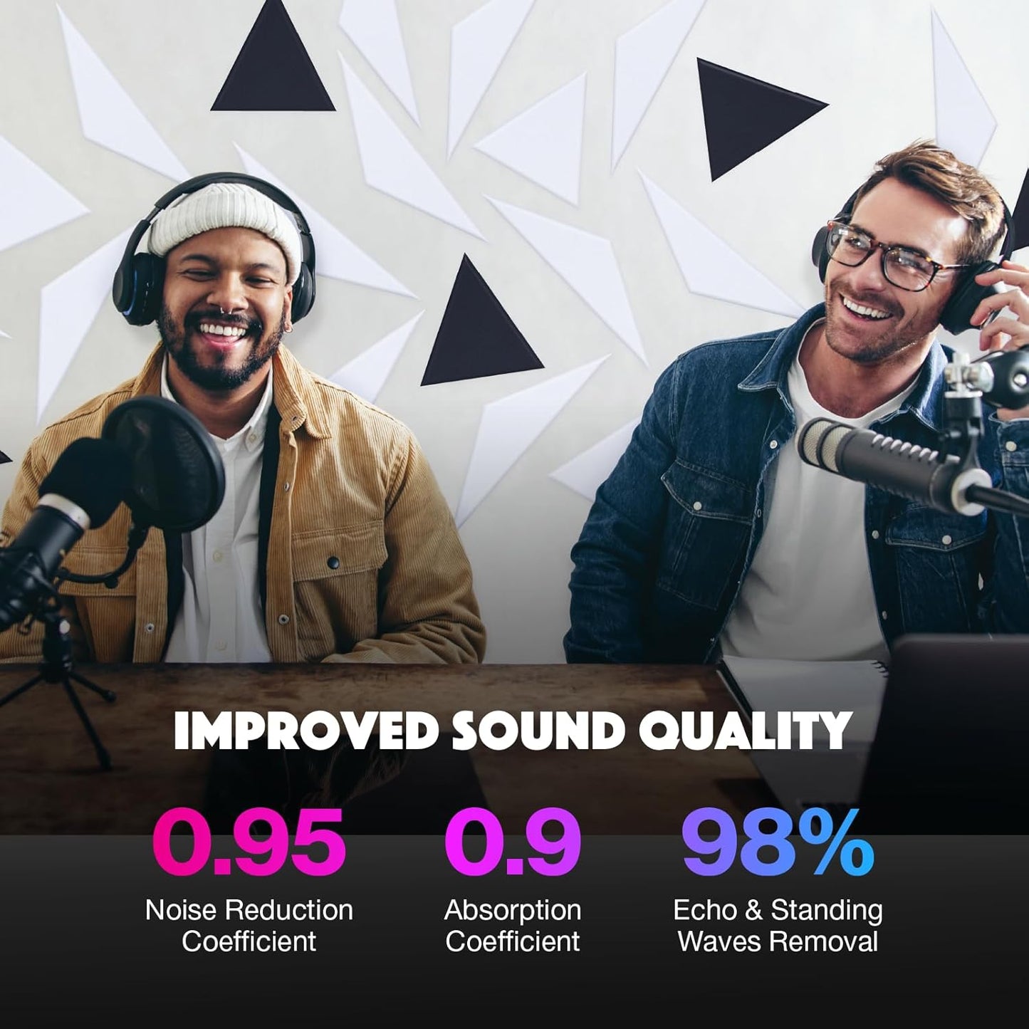 18 Pack Self-Adhesive Acoustic Panels, 12"x 12"x 0.4" Sound Absorbing Panels, High Density Square Sound Proof Noise Dampening Panels for Walls Home Studio Office, Trapezium Cutting Style, White