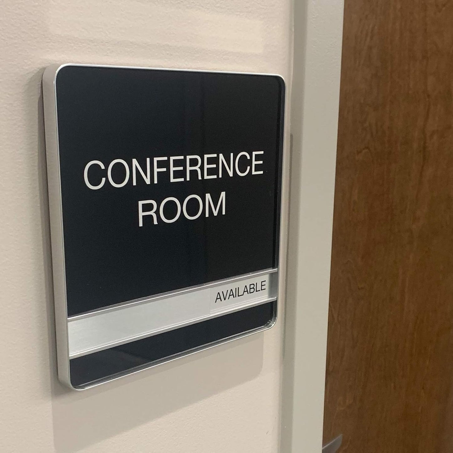 NapTags Conference Room Slider Signs (Black - Silver Frame, 6" x 6")