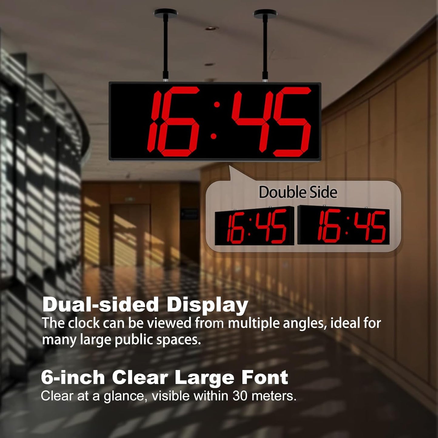Digital Wall Clock with Double Sided Display, Large LED Clock with Timer,Alarm,Temperature and Date,Two Faced Hanging Digital Clock Large Display for Multiple Public Places(Red)