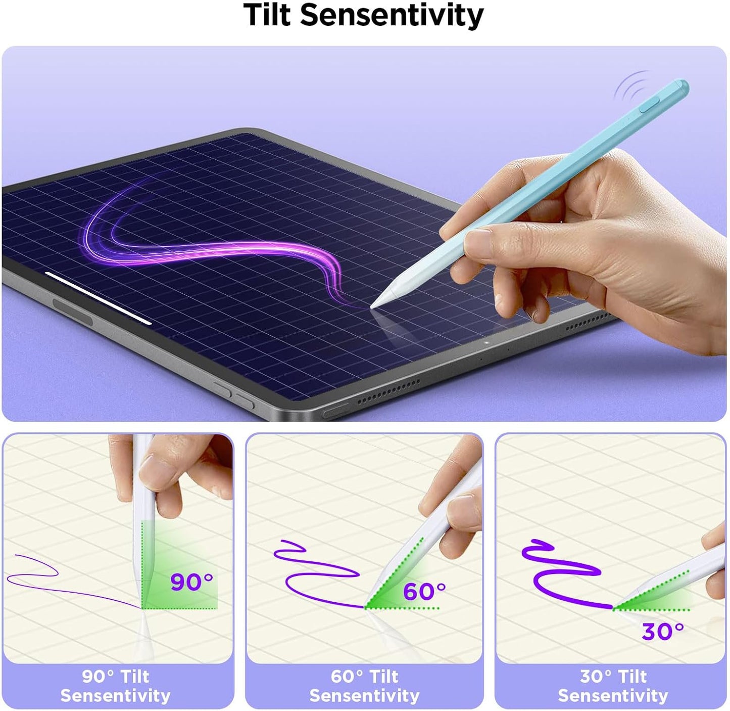 Stylus Pencil for iPad 2018-2024, 15Mins Fast Charge, Palm Rejection, Tilt Sensitivity - Compatible With iPad 10/9/8/7/6, Pro 12.9"/11"/13" M4, Air 5/4/3/11"-13" M2, Mini 6/5