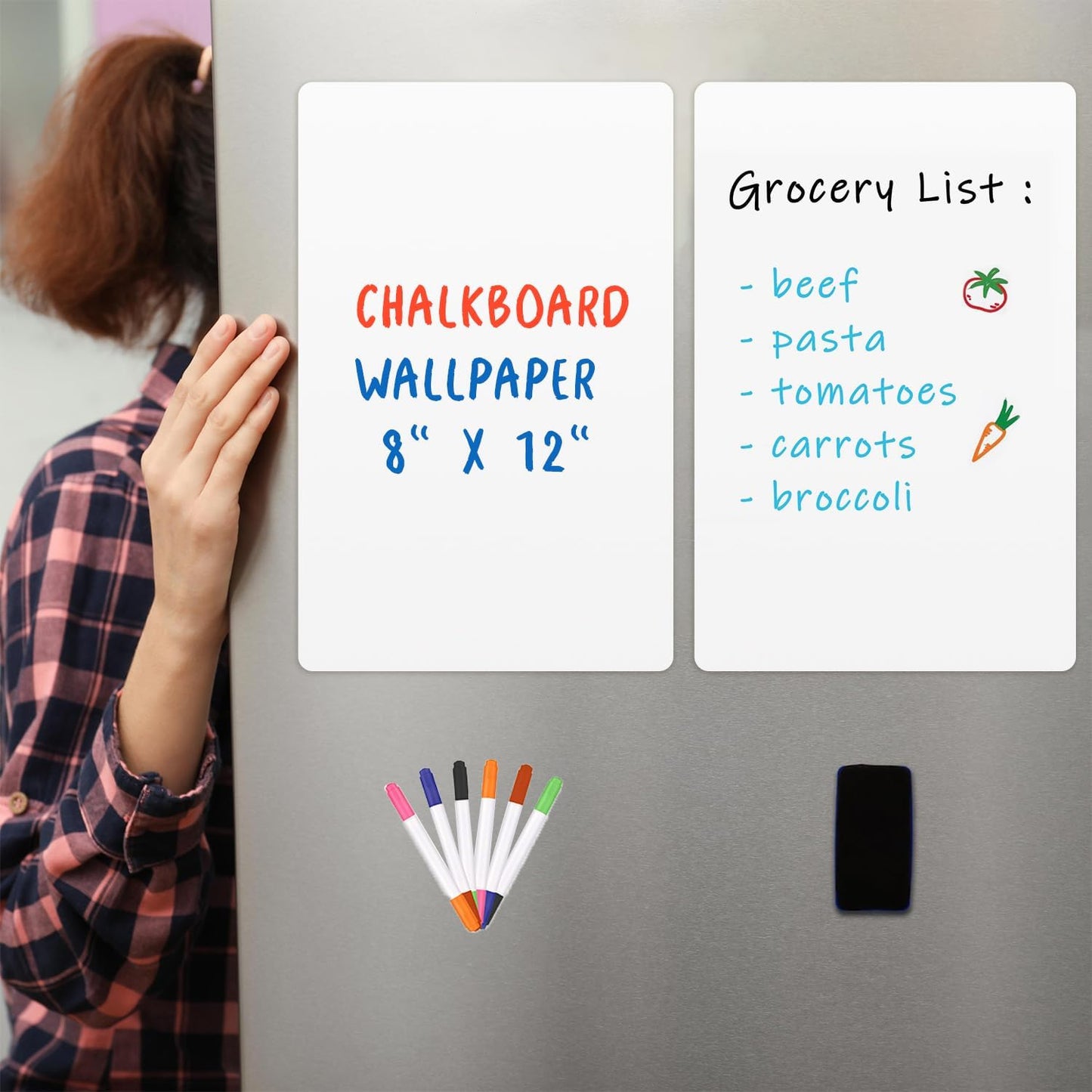 Magnetic Dry Erase Whiteboard for Refrigerators, 8" x 12" White Board on Wall for Organizer and Planner, Kitchen Fridge Shopping List with Marker