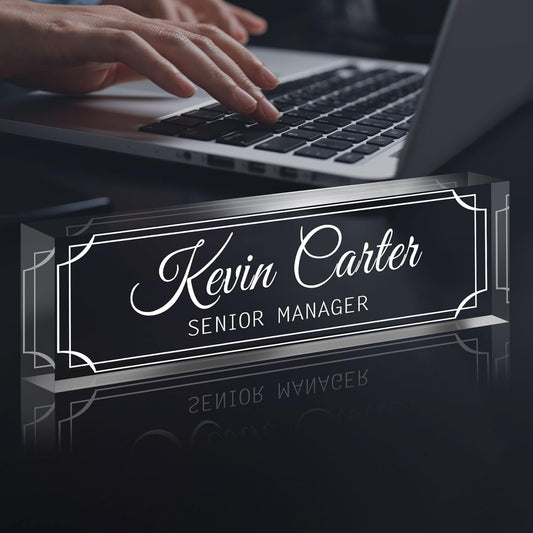 Name Plate for Desk Personalized, Acrylic Desk Decorations, Employee Appreciation Gifts, Custom Office Gifts for Coworkers, Boss, Teacher, Nurse (Engraving 02)