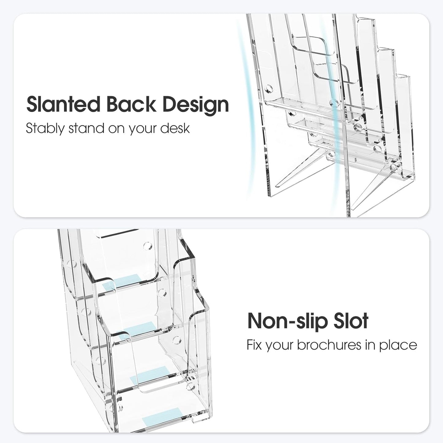 MaxGear Acrylic Brochure Holder, 4 Inch Wide 4 Tier Clear Literature Display Stand, Premium Plastic Pamphlet Holder, Multi-Pocket Wall Mount or Countertop Organizer for Office or Home, 6 Pack