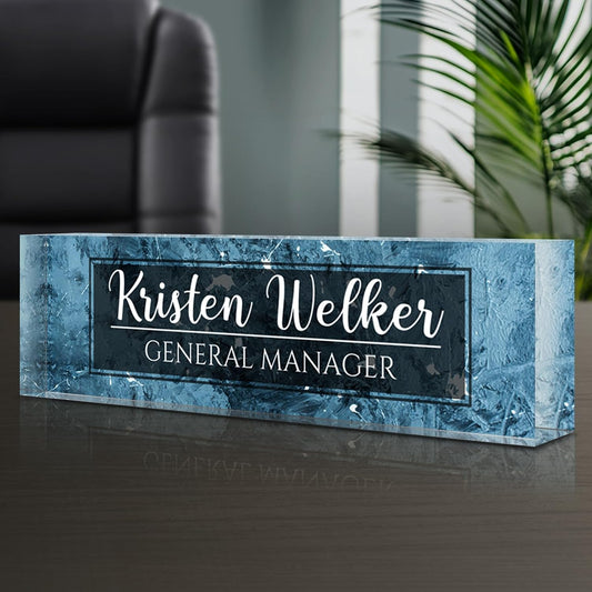 Personalized Name Plate for Desk - Custom Engraved Name Plates for Man - Boss Day Gifts for Boss - Acrylic Office Decor Appreciation Gifts for Teacher Nurse Coworker Social Worker (Blue)