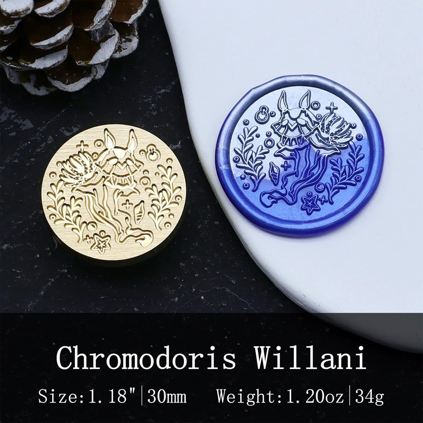 Marine Animal Wax Seal Stamp - Chromodoris Willani, Brass & Pearwood, Removable Head, 30mm/1.18 inch, Envelope & Craft Stamp