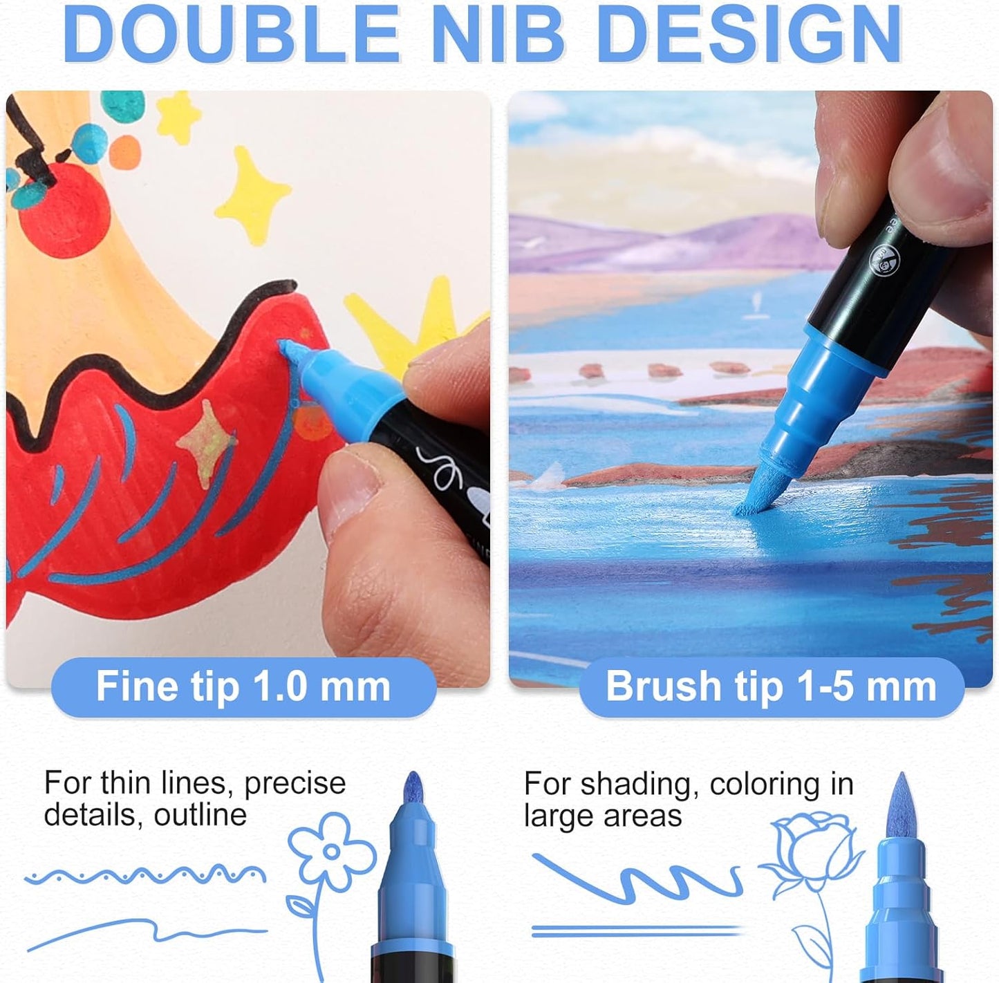 Acrylic Paint Pens Markers, 60 Colors Dual Tip Acrylic Paint Pens with Brush Tip and Fine Tip, Waterproof Markers for Rock Painting, Wood, Canvas, Stone, Glass, Ceramic,DIY Crafts Making Art Supplies