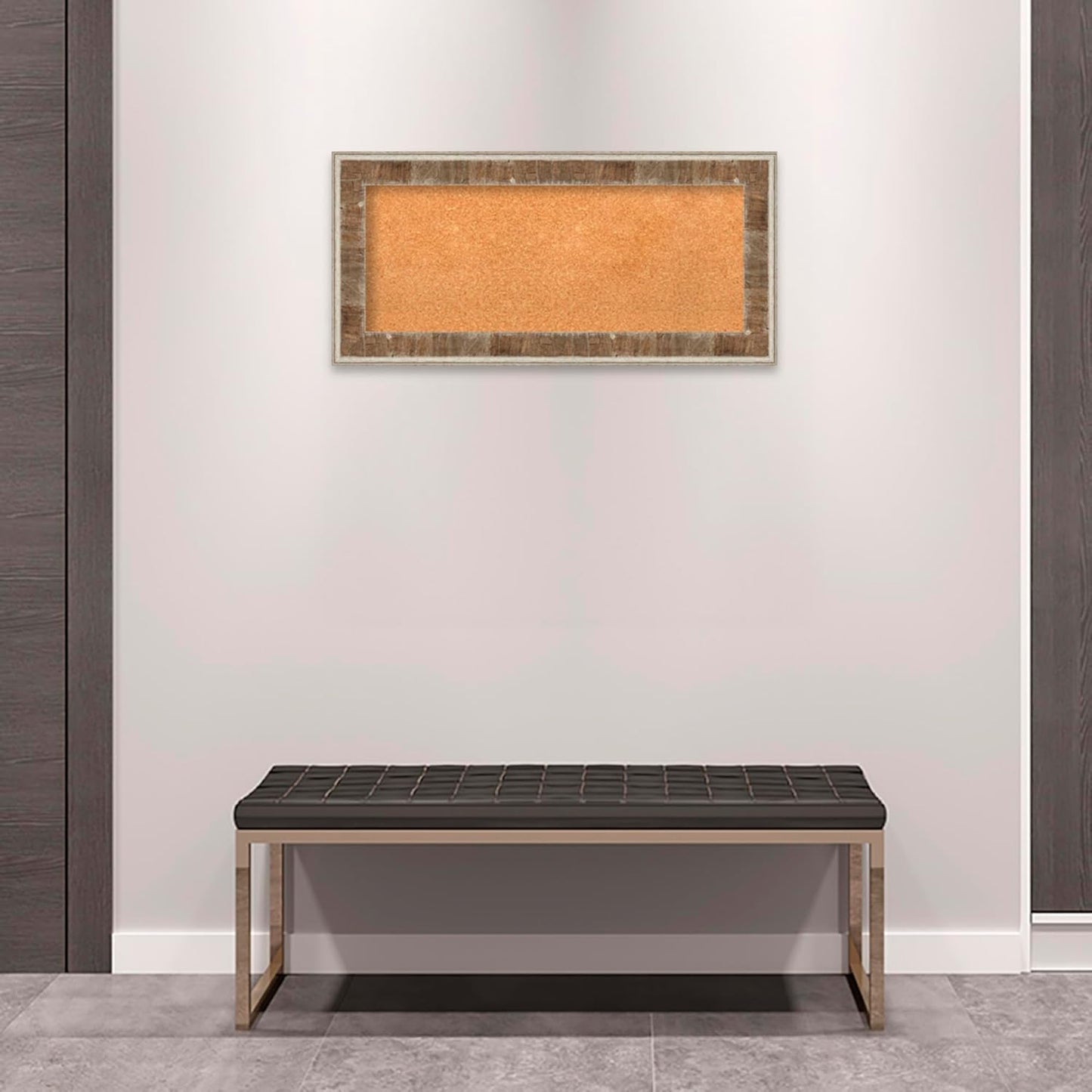 Amanti Art Natural Cork Board for Wall, 17x35 Vision Board with Brown Wood Frame, Medium Corkboard Office Decor for Home Organization, Country Rustic Corkboard Pinboard to Display Items for Home