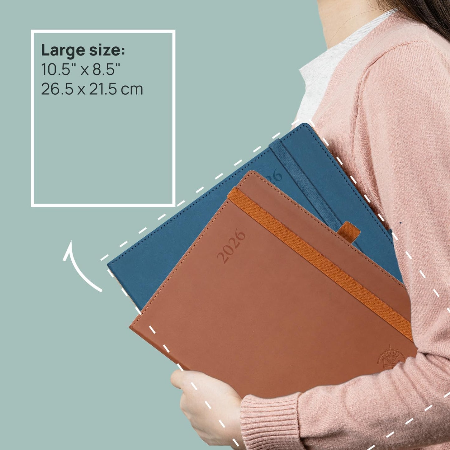 POPRUN Monthly Planner 2025-2026 (Large- 8.5" x 10.5" Soft Cover), 18-Month Calendar Book (Jul.2025-Dec.2026), Calendar Planner with Monthly Tabs & Pocket, 100 GSM Paper - Brown