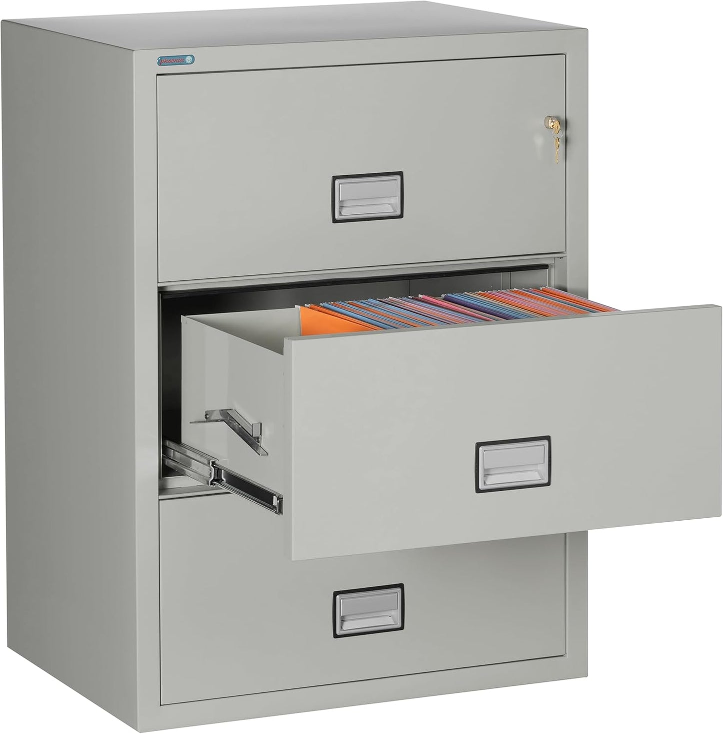 31 inch Wide 3-Drawer Lateral Fireproof File Cabinet – Legal and Letter Size Filing – Key Lock – Water Resistant – Fire Safe and Impact Rated – Light Gray Finish – Model LAT3W31LG