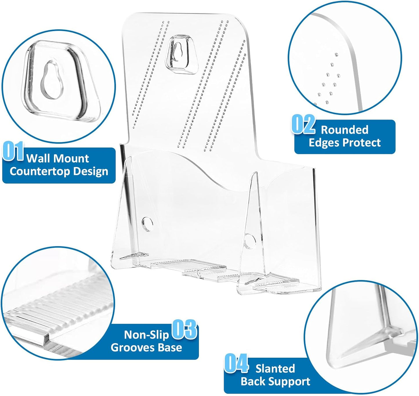 Acrylic Brochure Holder 6 x 8 Inch, Clear Slant Back Display Stand for 5.5 x 8.5 & 5 x 7 Inch Flyers, Pamphlets, Table Signs – Plastic Paper Holder for Office, Home, Store, 6 Pack