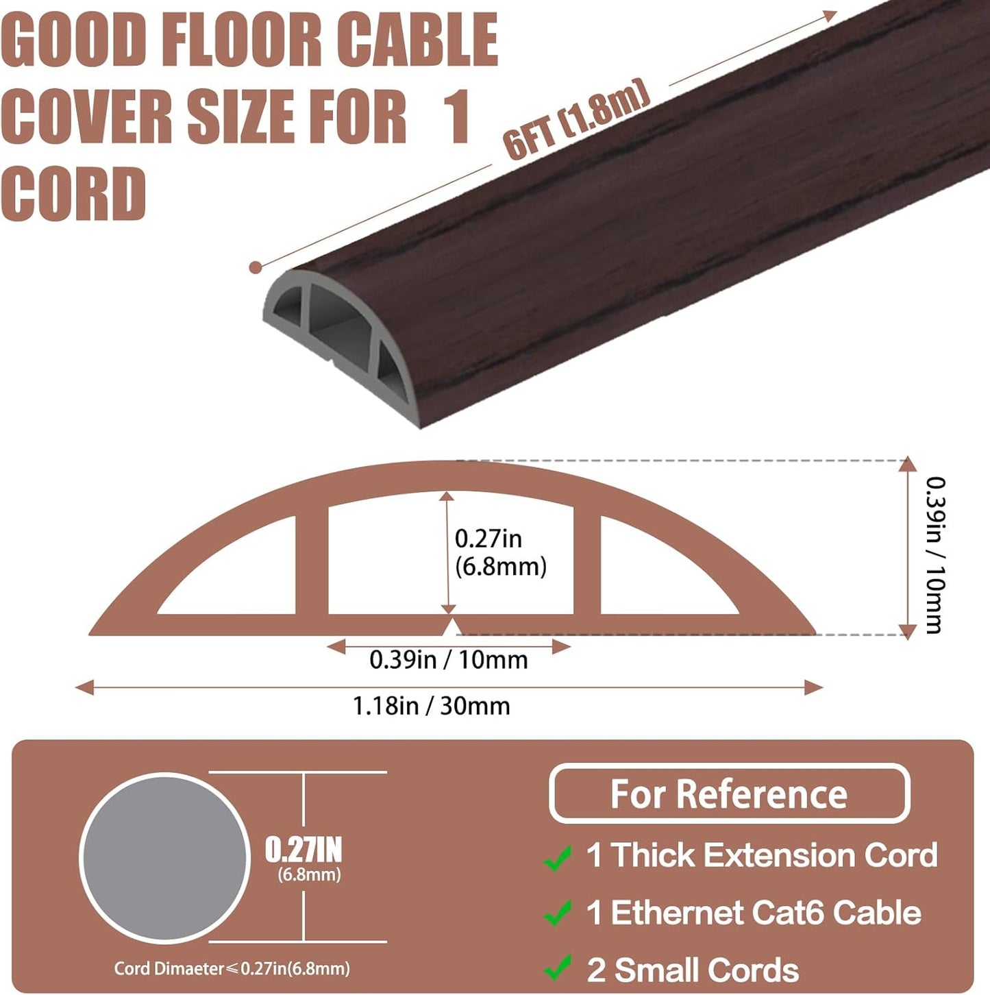 Floor Cord Covers for Wires 6FT Cable Hider Wire Cover Self Adhesive Cord Hider Floor for Offices, Homes, Workshops, Warehouses Cable Cavity 0.39" W x 0.27" H