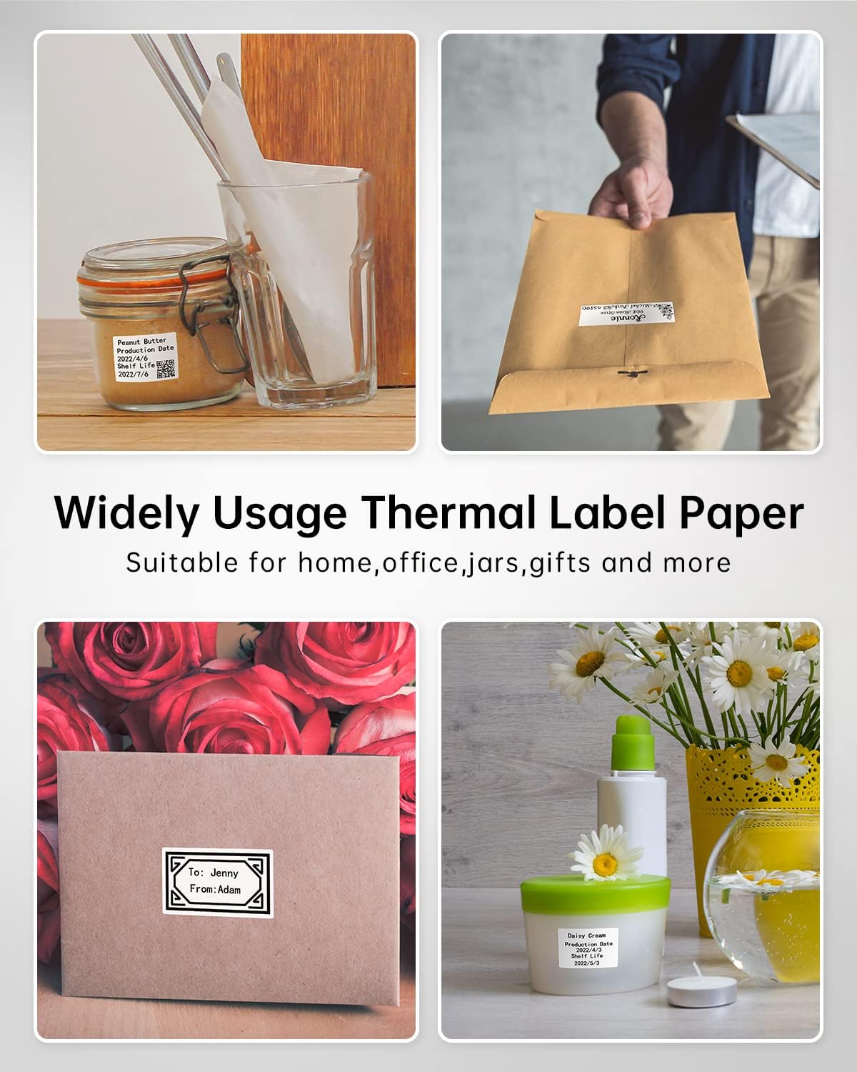 Phomemo Labels Set, M220 M110 M108 M250 M260 M150 M221 M120 M200 Label Maker Tape,Black on White Thermal Paper Self-Adhesive Stickers, Include 1.57'' x 1.18'',1.96'' x 1.18'',1" x 2-5/8"