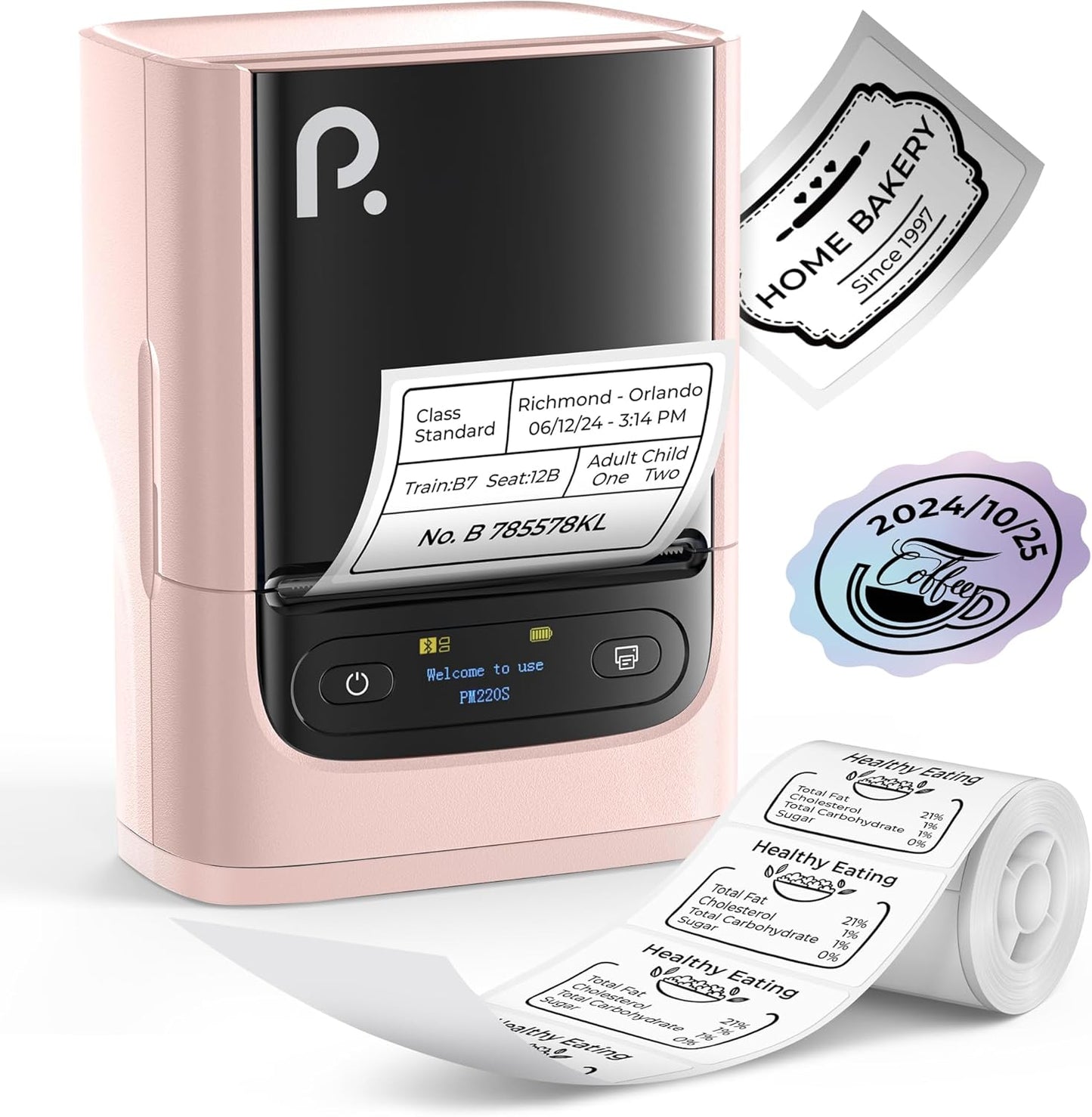 POLONO PM220S Label Maker Machine with Tape, 2 Inch Bluetooth Thermal Label Printer, Portable Sticker Printer for School, Office, Home, Business, Label Maker with 2'' x1.18'' Labels, Pink
