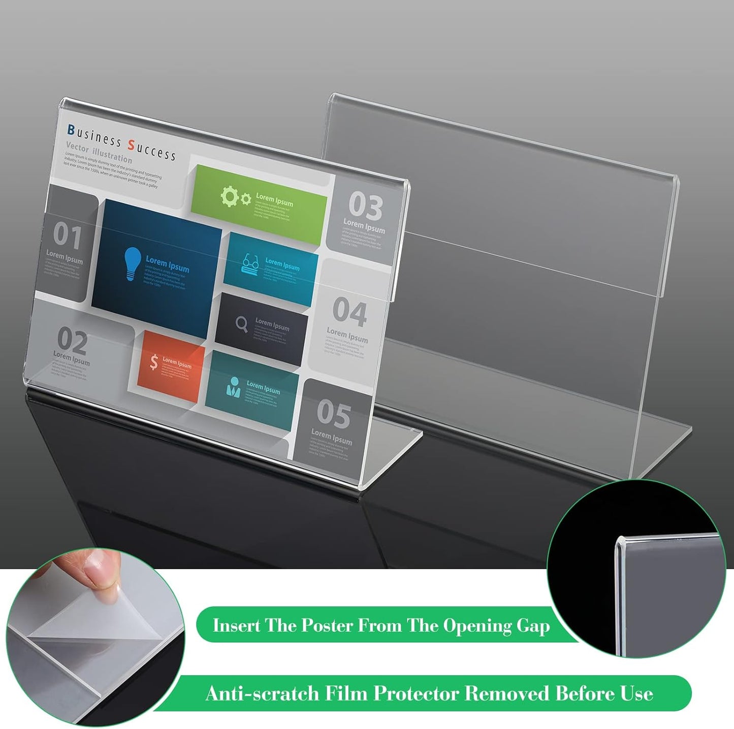 12 Pieces Acrylic Sign Display Holder 7x5 Clear Document Display Holder Horizontal Acrylic Paper Holder Clear Plastic Display Frames Paper Display Table Stand for Office Store Restaurant Photo Display